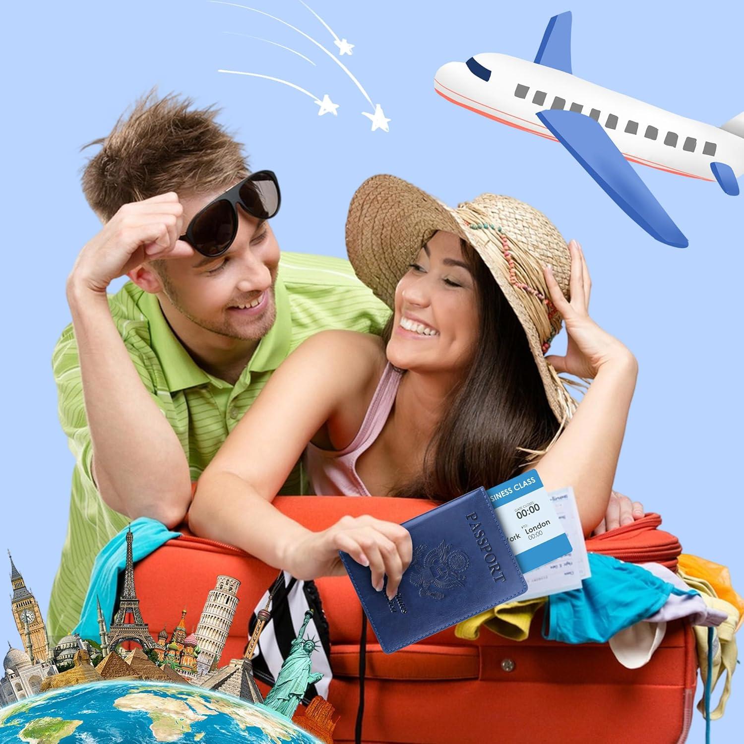 Portapasaportes de Cuero PU Azul Marino para Viajes Unisex