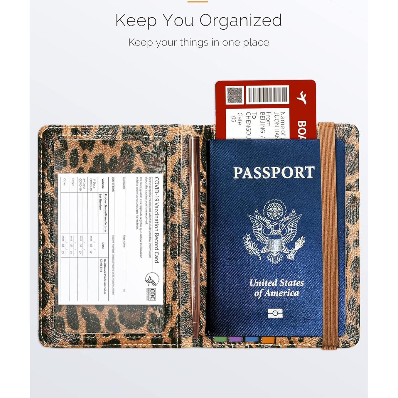 Soporte de Pasaporte Mymazn Leopardo con Bloqueo RFID