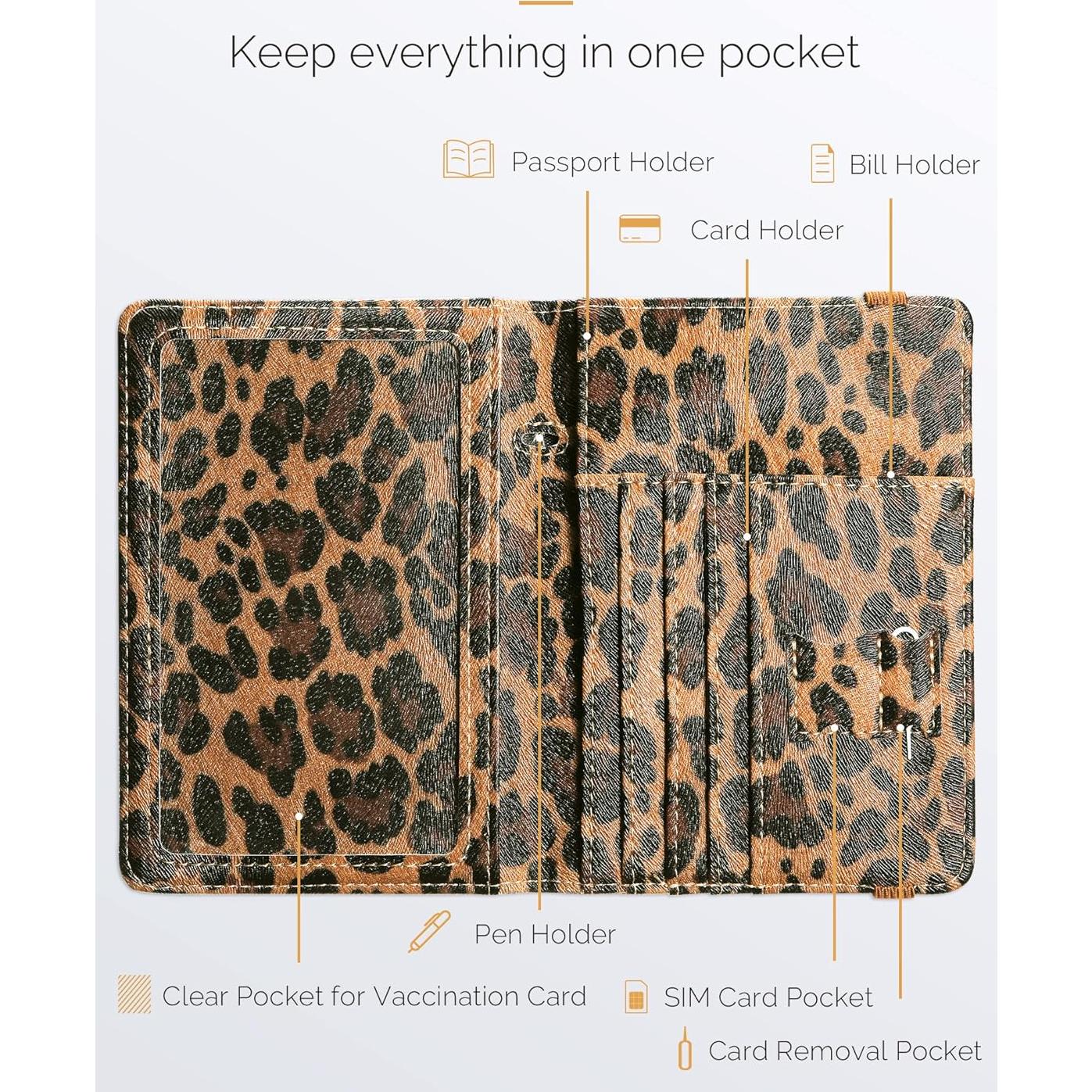 Soporte de Pasaporte Mymazn Leopardo con Bloqueo RFID