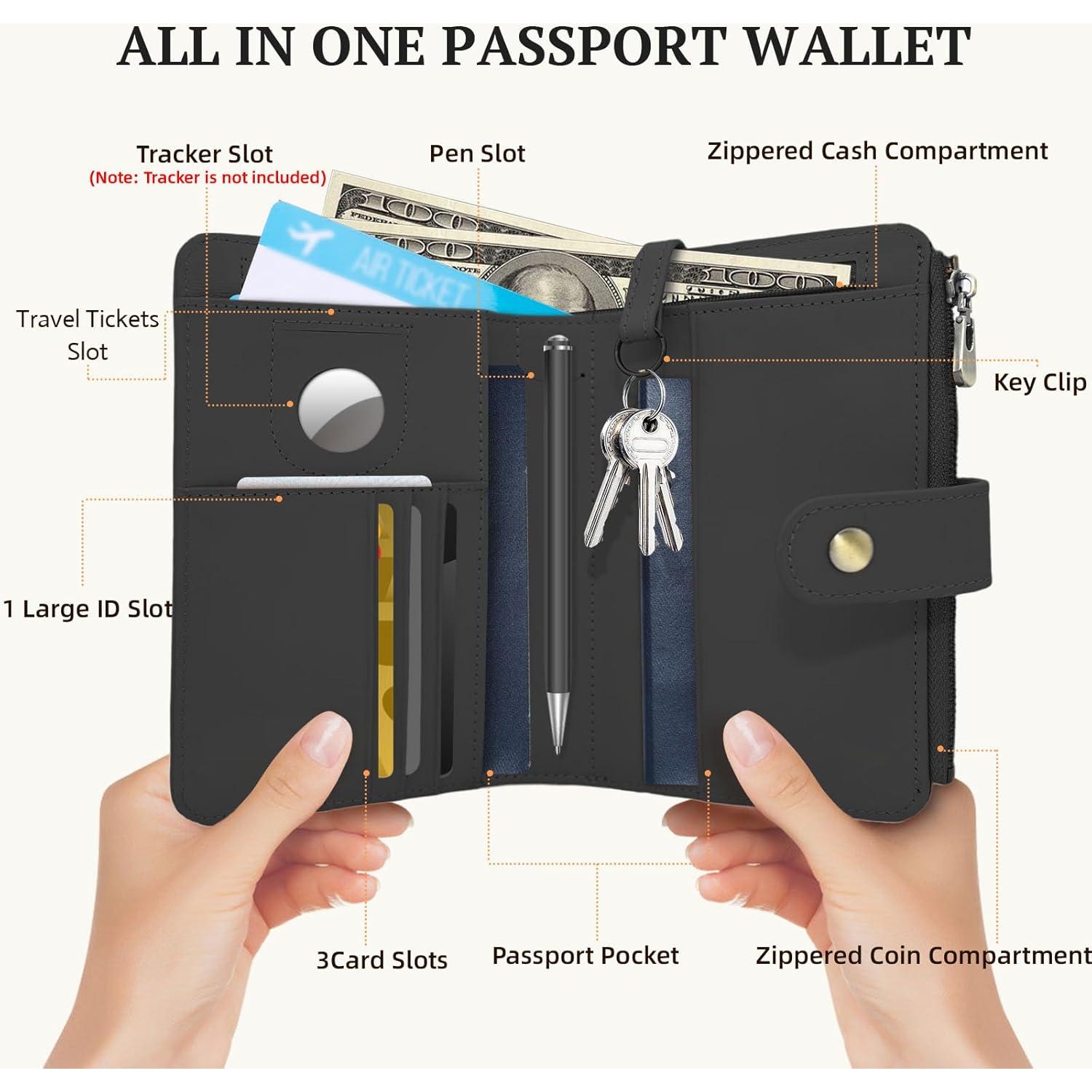 Billetera de Pasaporte de Cuero RFID Yours-Beauty Negra