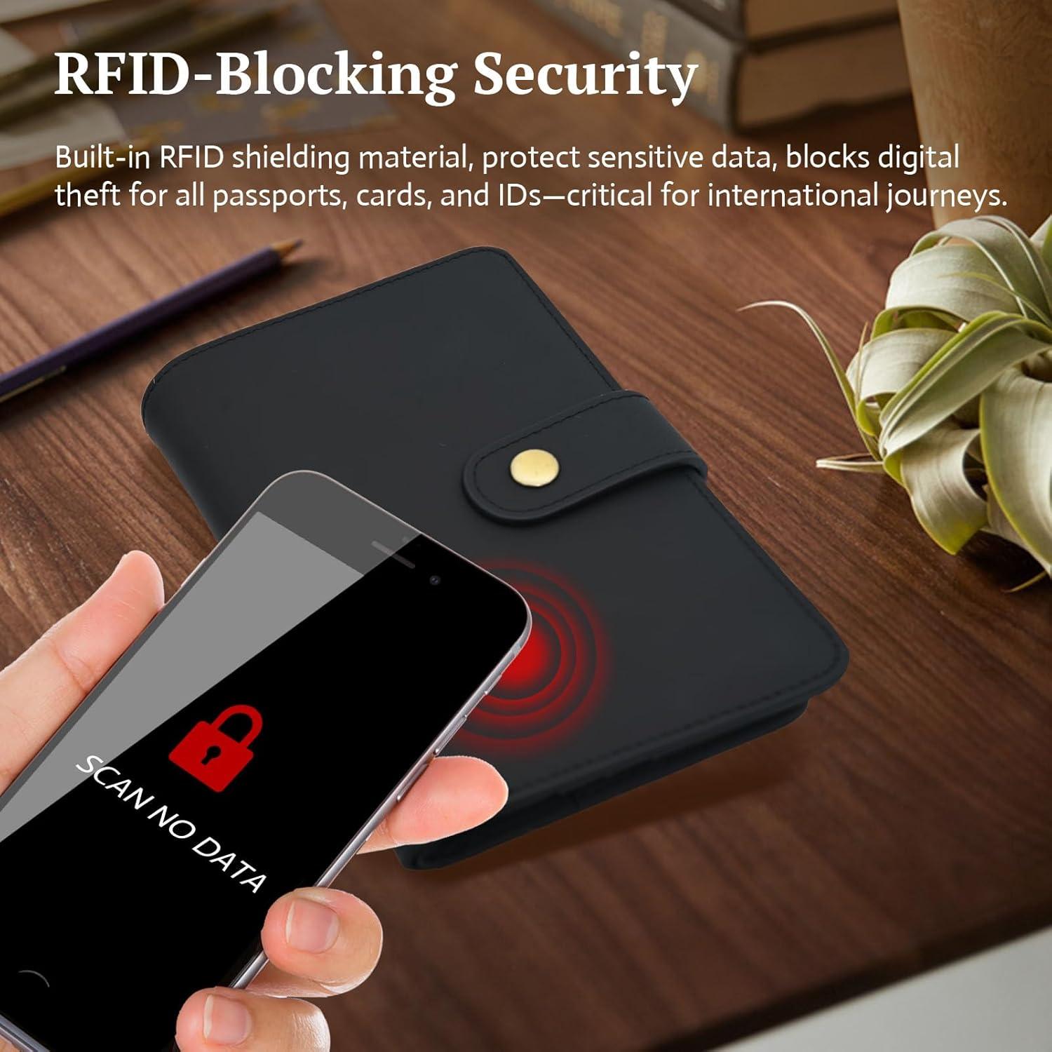 Billetera de Pasaporte de Cuero RFID Yours-Beauty Negra