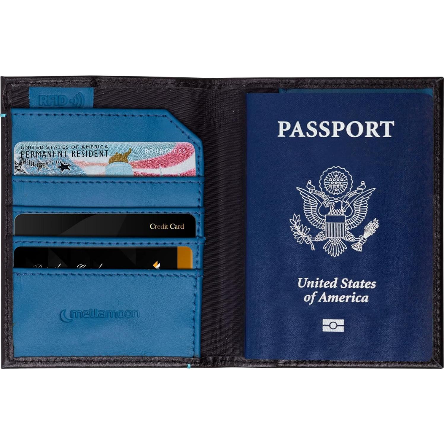 Porta Pasaporte de Cuero Genuino Shkira - Bicolor Negro y Azul