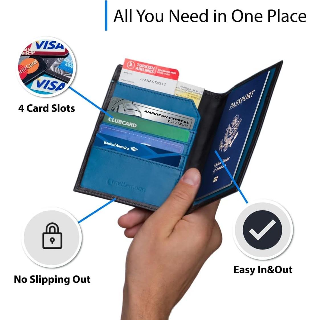 Porta Pasaporte de Cuero Genuino Shkira - Bicolor Negro y Azul