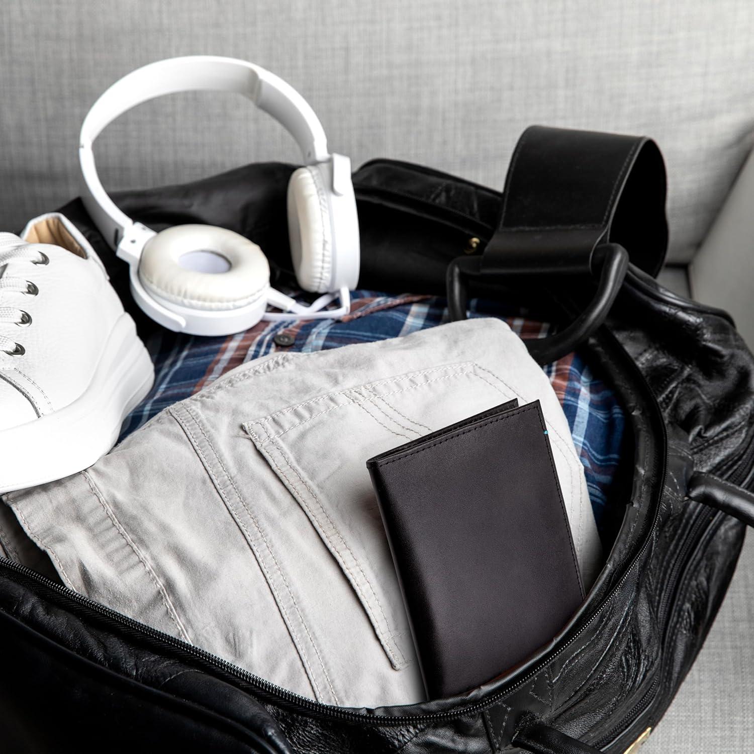 Porta Pasaporte de Cuero Genuino Shkira - Bicolor Negro y Azul