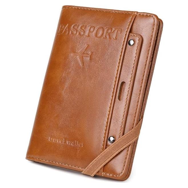 Billetera para Pasaporte RFID POXIADIV Marrón - Antirrobo