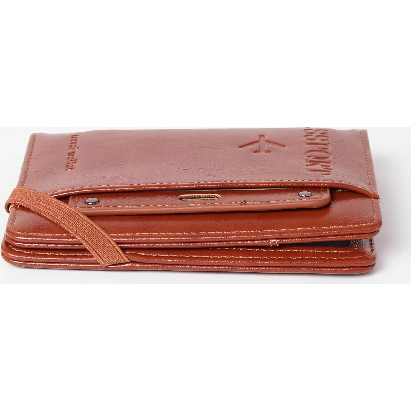 Billetera para Pasaporte RFID POXIADIV Marrón - Antirrobo