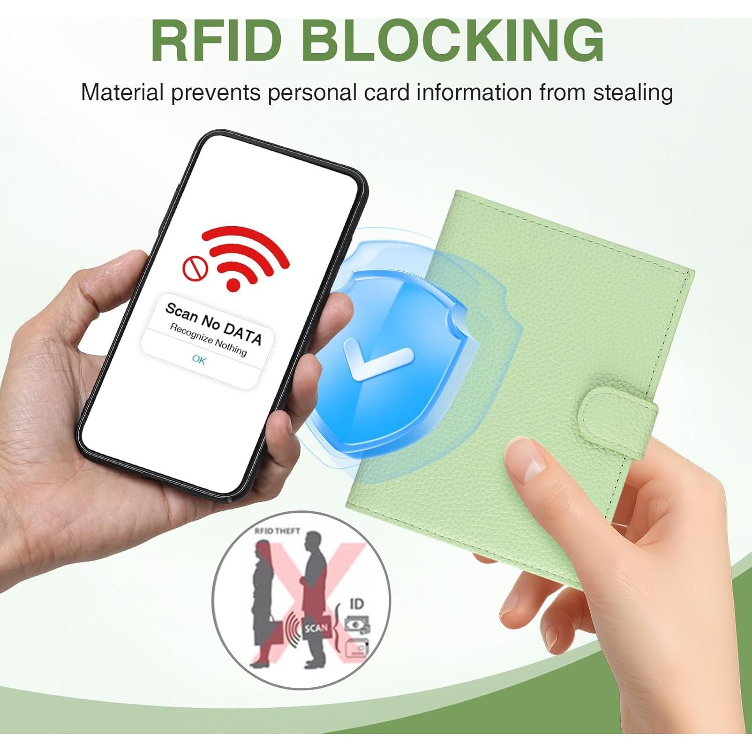 Portafolios de Pasaporte Slim OQXEJPHFN Verde Claro 15x11 cm