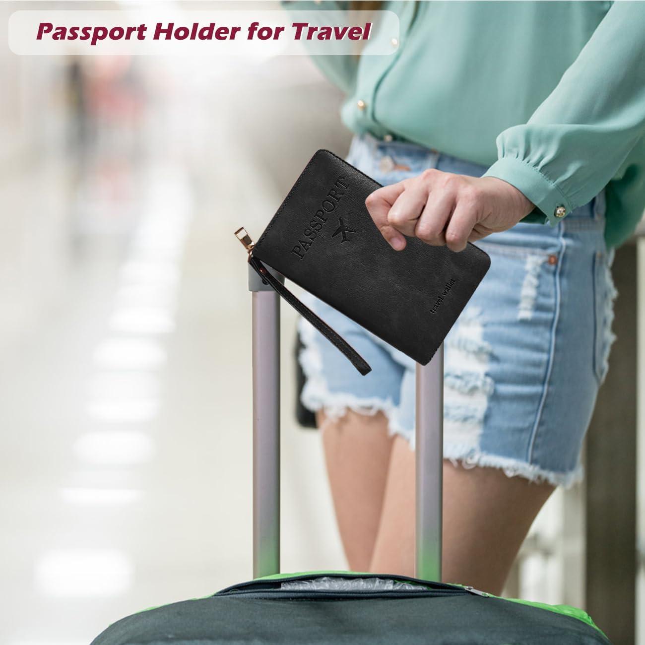 Portapasaportes RFID Negro de Cuero PU para Viaje Unisex