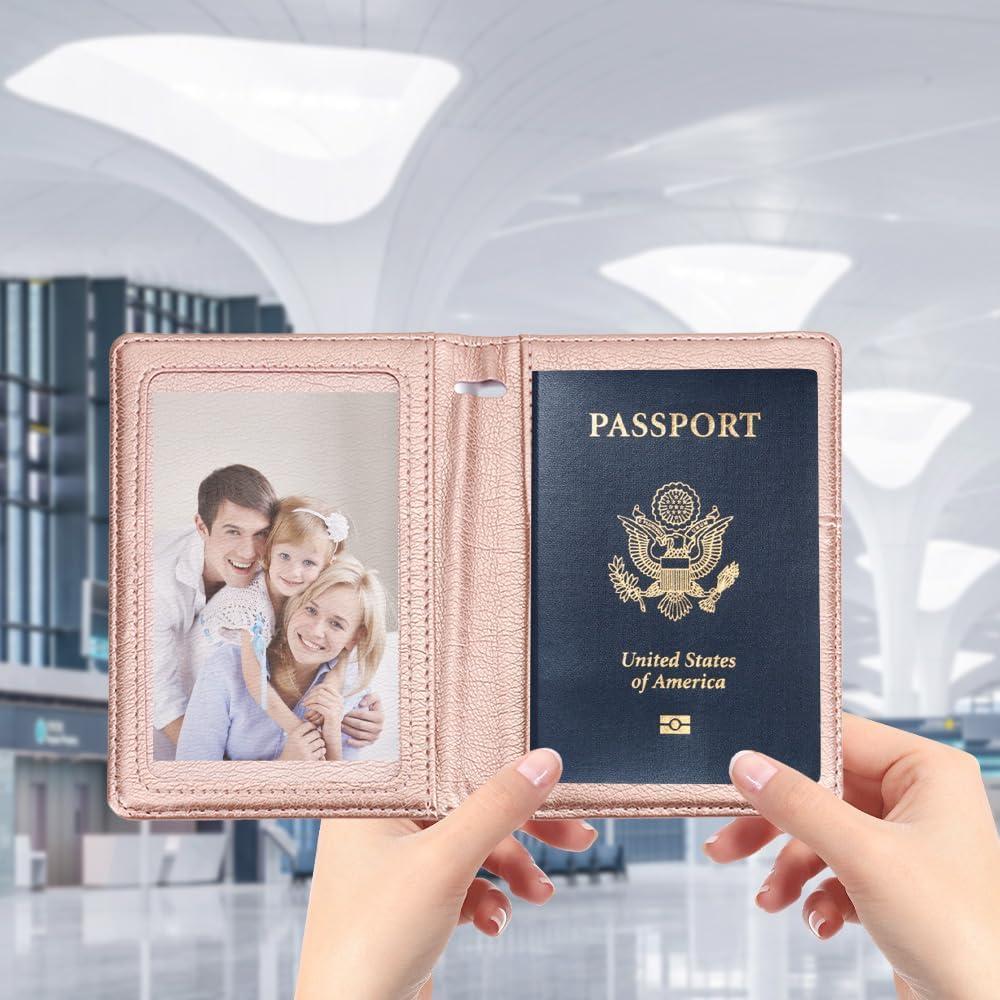 Portafolios de Pasaporte de Cuero PU Rosa para Viajes