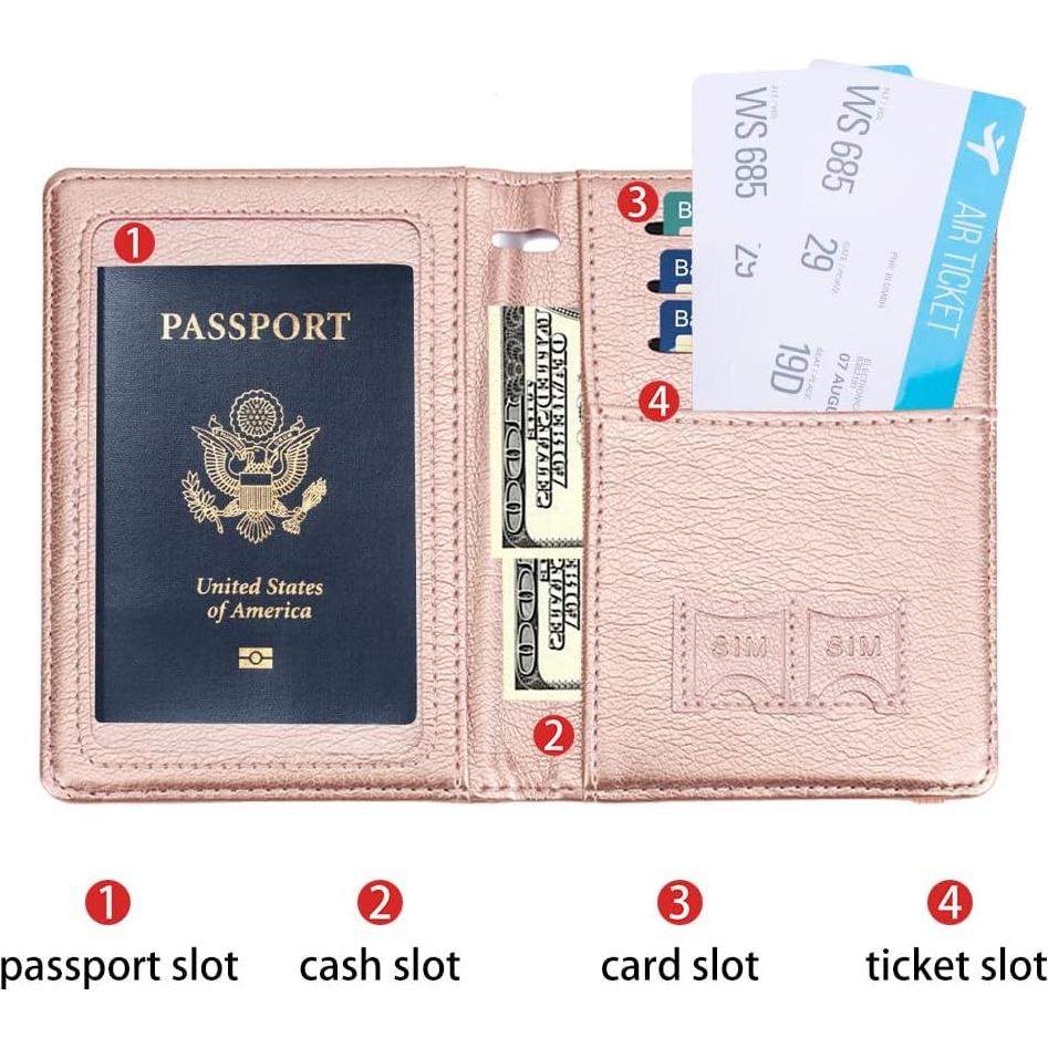 Portafolios de Pasaporte de Cuero PU Rosa para Viajes