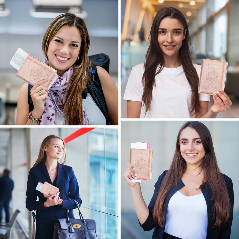 Portafolios de Pasaporte de Cuero PU Rosa para Viajes