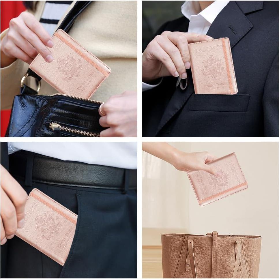 Portafolios de Pasaporte de Cuero PU Rosa para Viajes