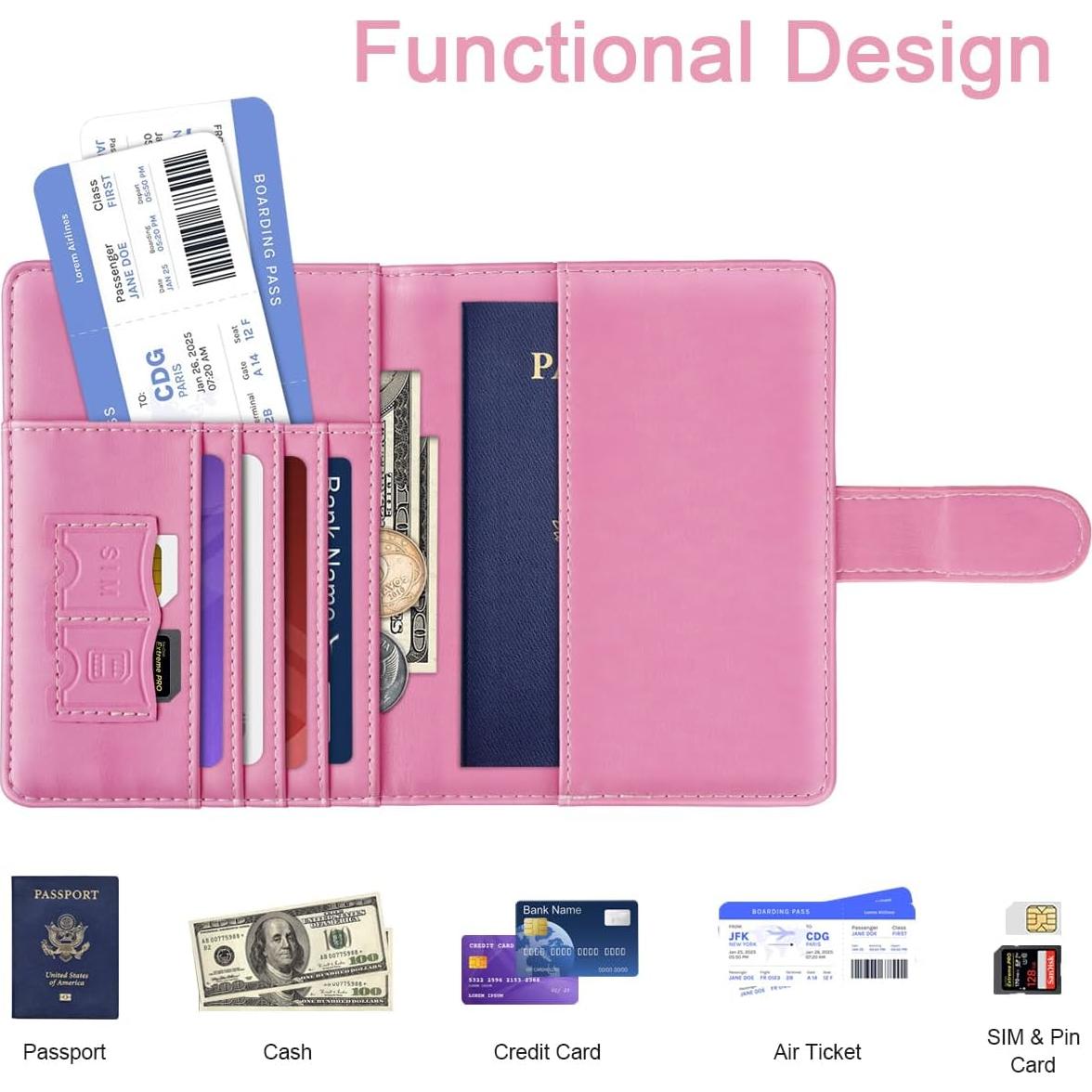 Funda de Pasaporte Rosa Simikol A-Z 3D Grabado RFID
