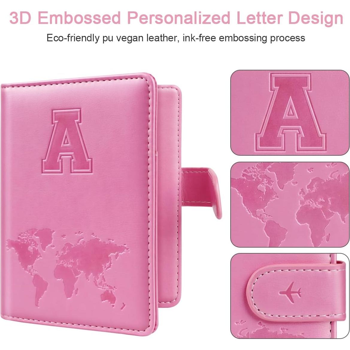Funda de Pasaporte Rosa Simikol A-Z 3D Grabado RFID