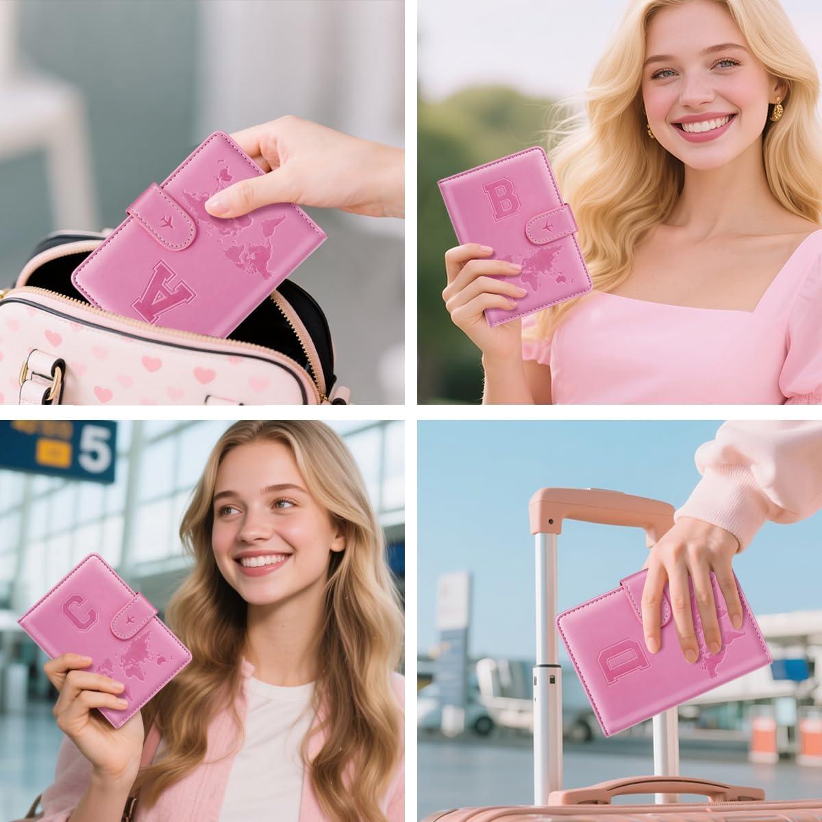 Funda de Pasaporte Rosa Simikol A-Z 3D Grabado RFID