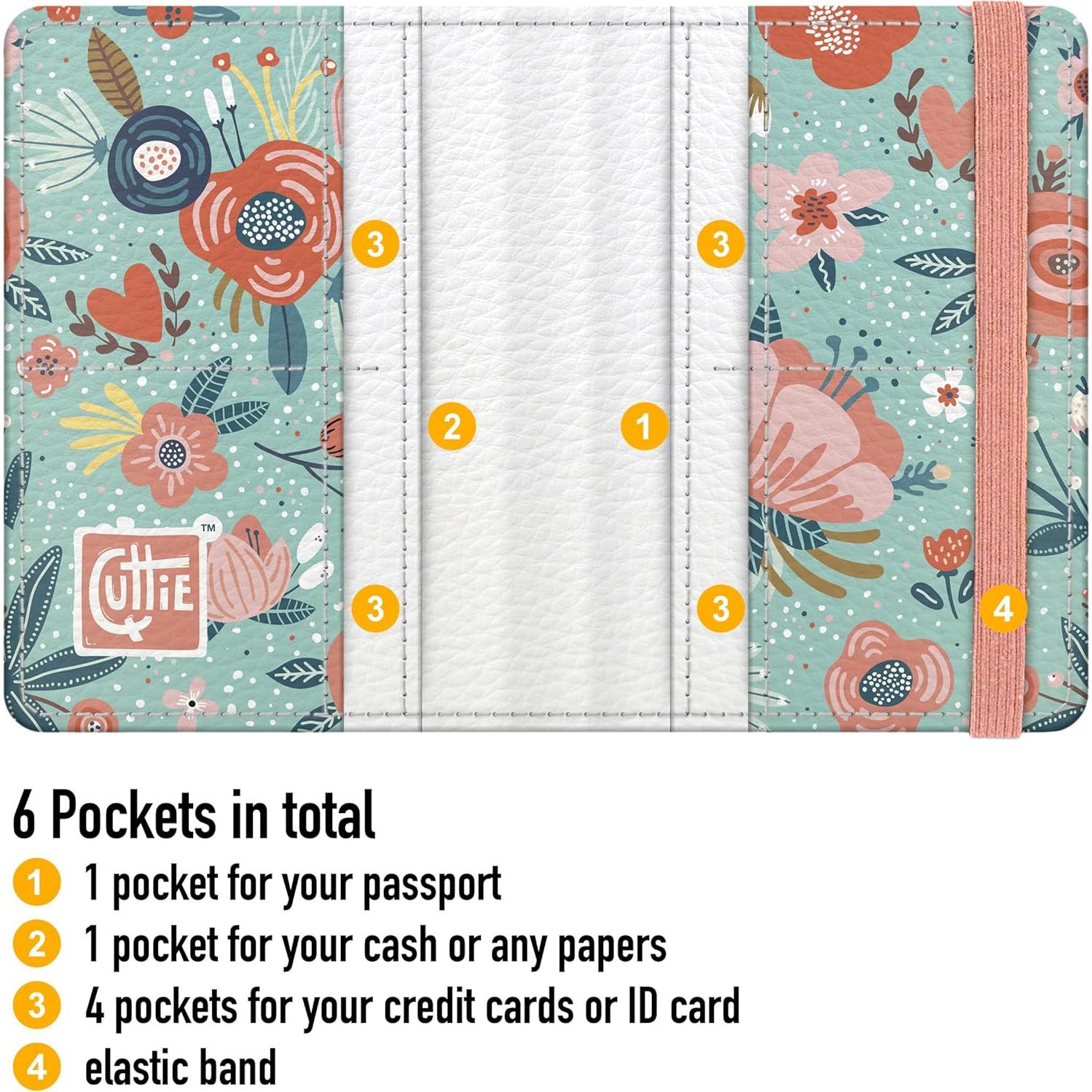 Portapasaportes RFID Quttie para Mujeres Flores en Verde