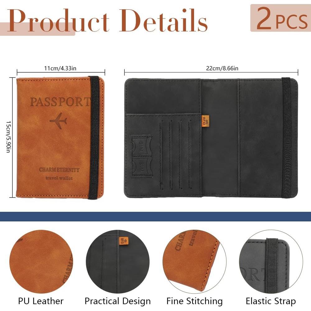 Portafolios de Pasaporte HadrNahkb, 2 Piezas, Cuero PU, RFID