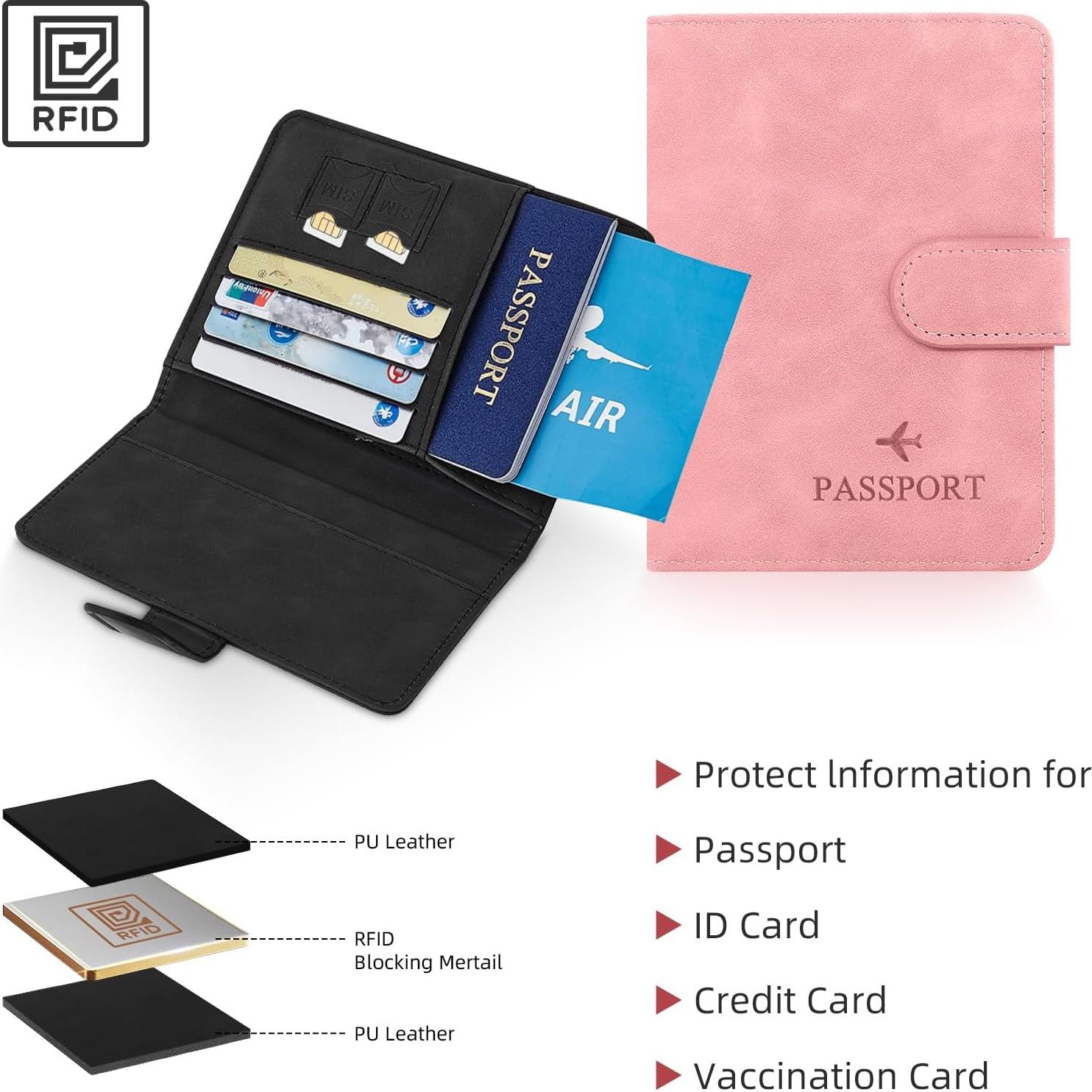 Portapasaportes RFID Molishan Rosa y Negro para Viaje
