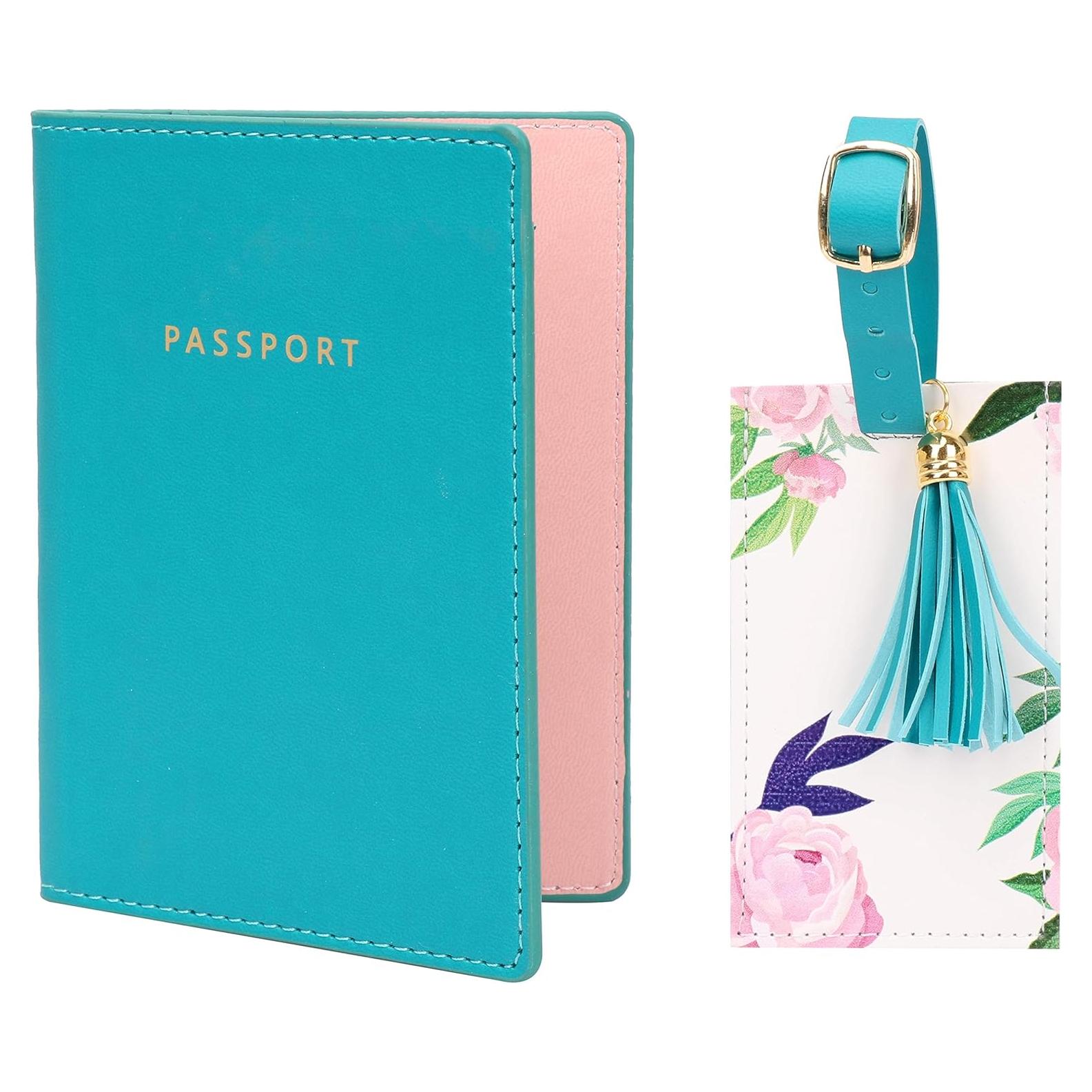 Set de Etiqueta de Equipaje y Funda para Pasaporte Grature Floral Azul