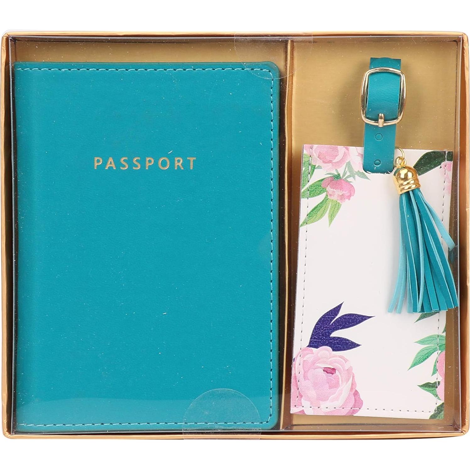 Set de Etiqueta de Equipaje y Funda para Pasaporte Grature Floral Azul