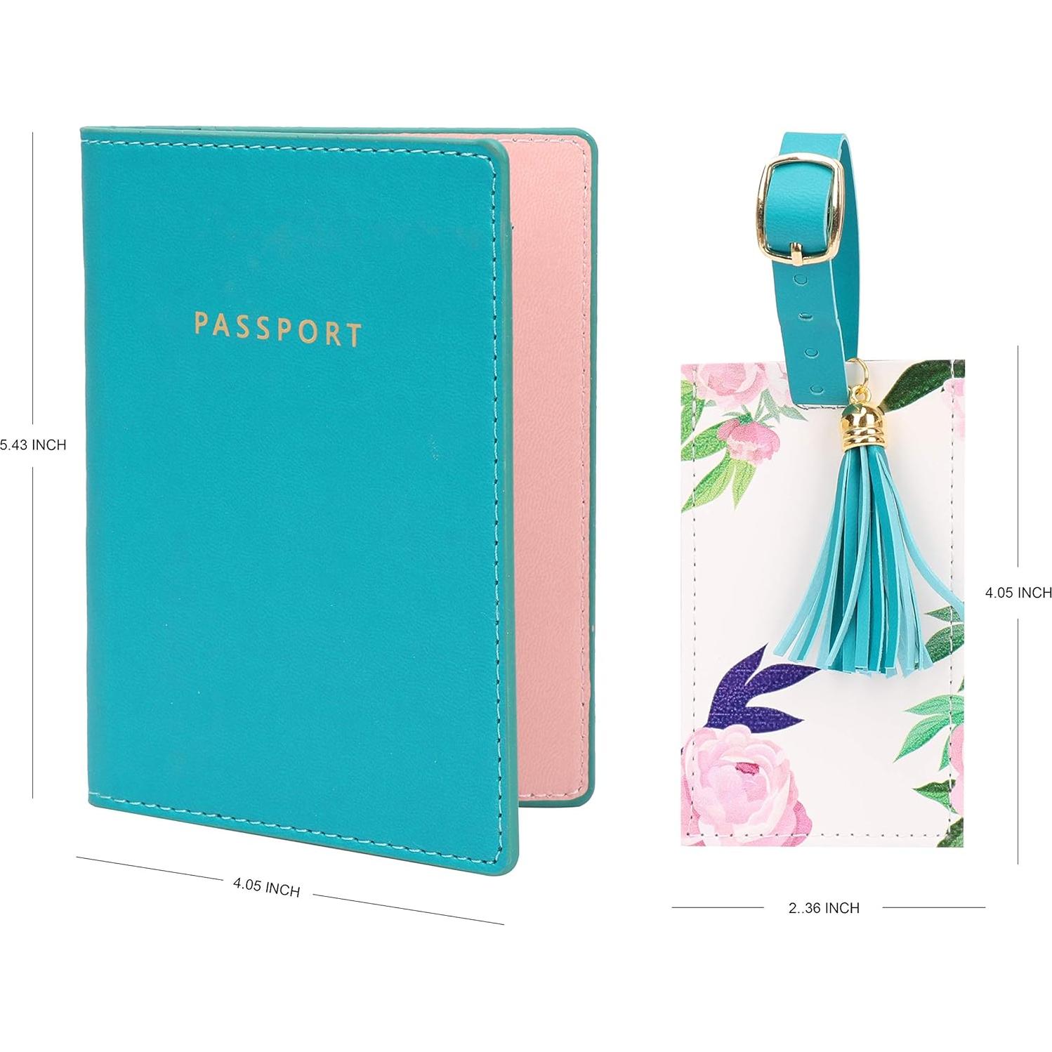Set de Etiqueta de Equipaje y Funda para Pasaporte Grature Floral Azul