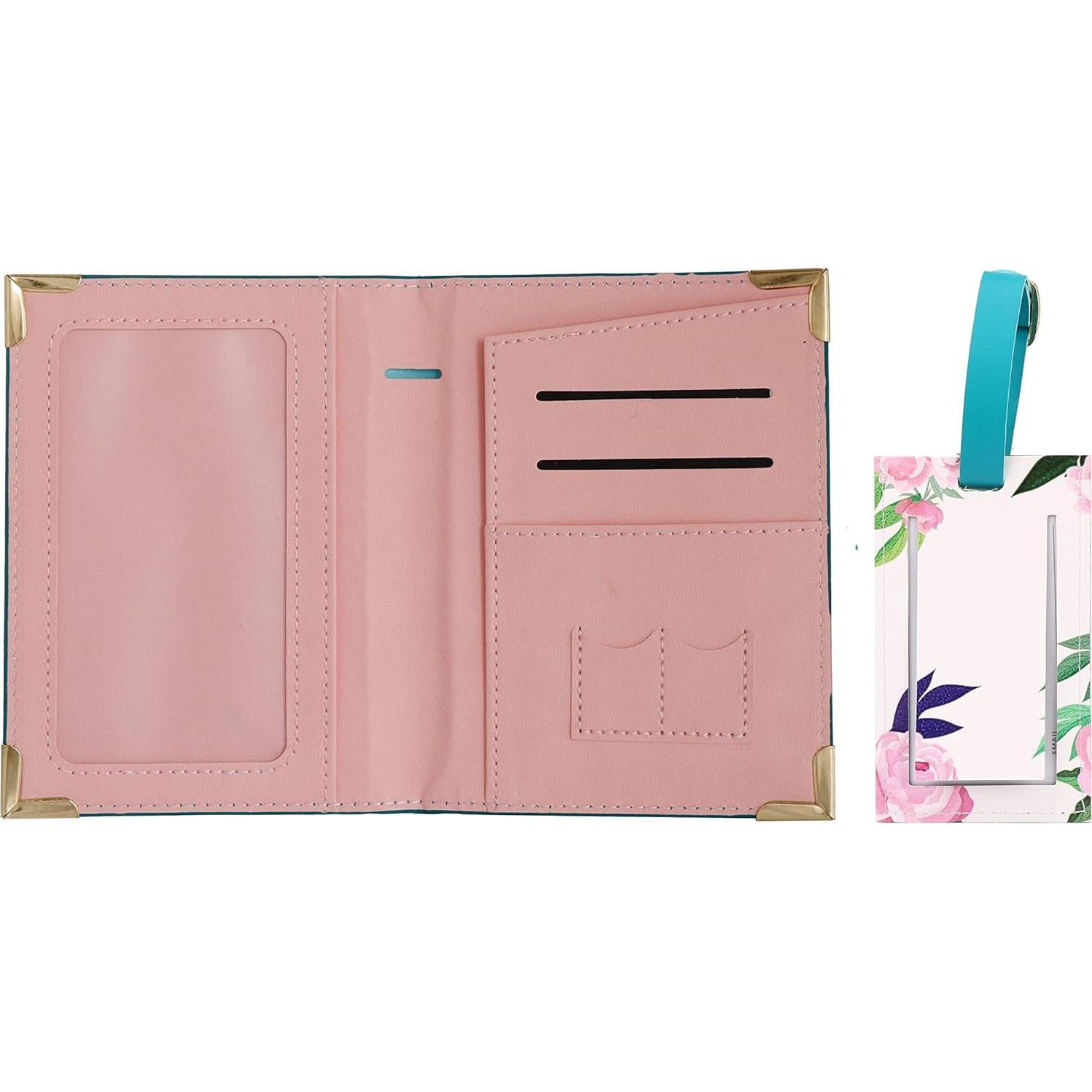 Set de Etiqueta de Equipaje y Funda para Pasaporte Grature Floral Azul