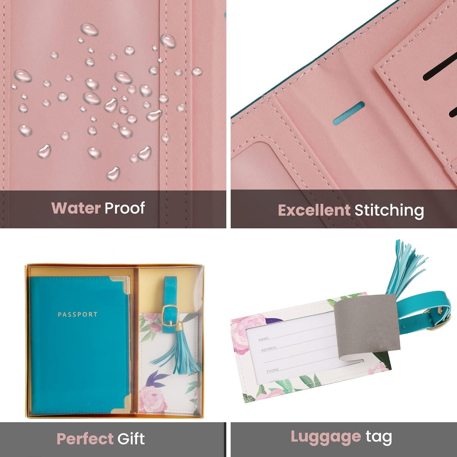 Set de Etiqueta de Equipaje y Funda para Pasaporte Grature Floral Azul