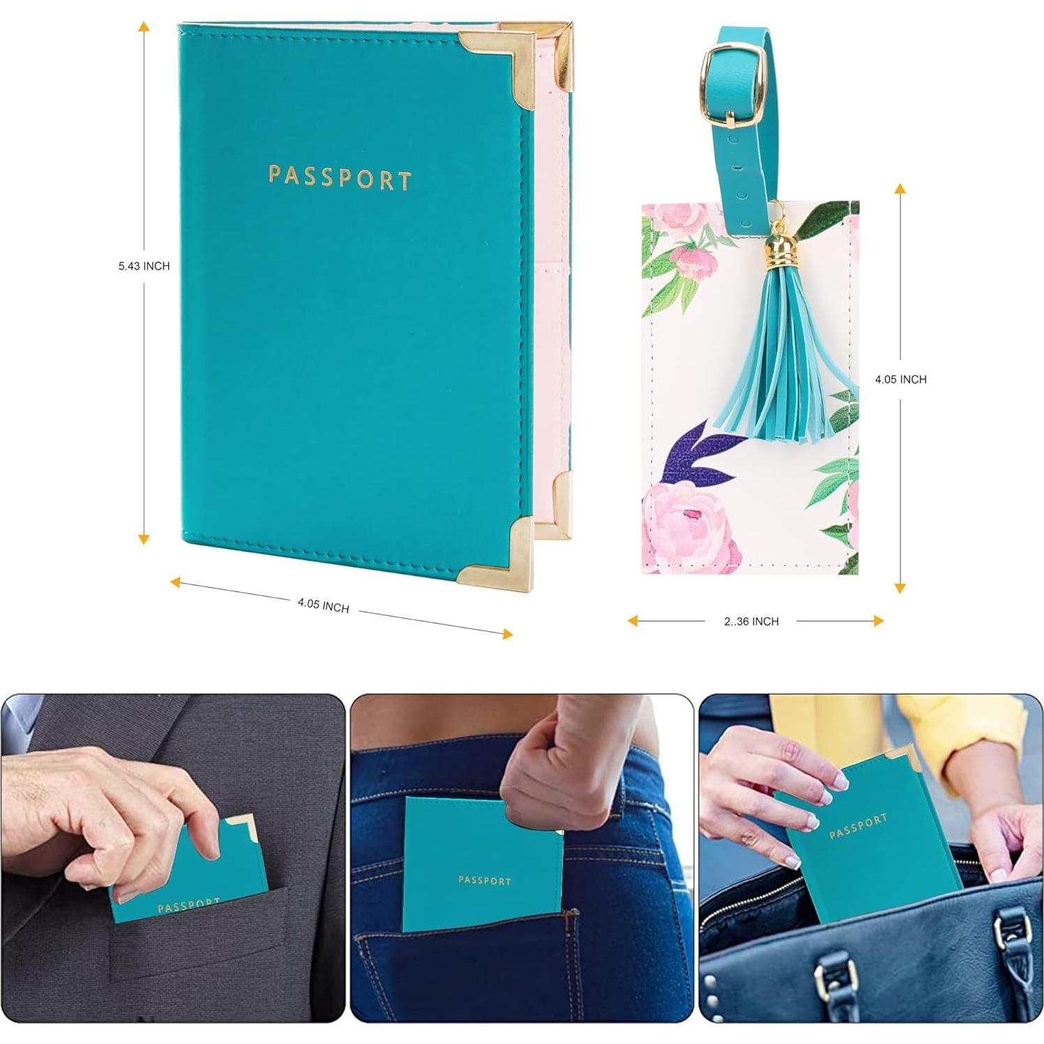 Set de Etiqueta de Equipaje y Funda para Pasaporte Grature Floral Azul