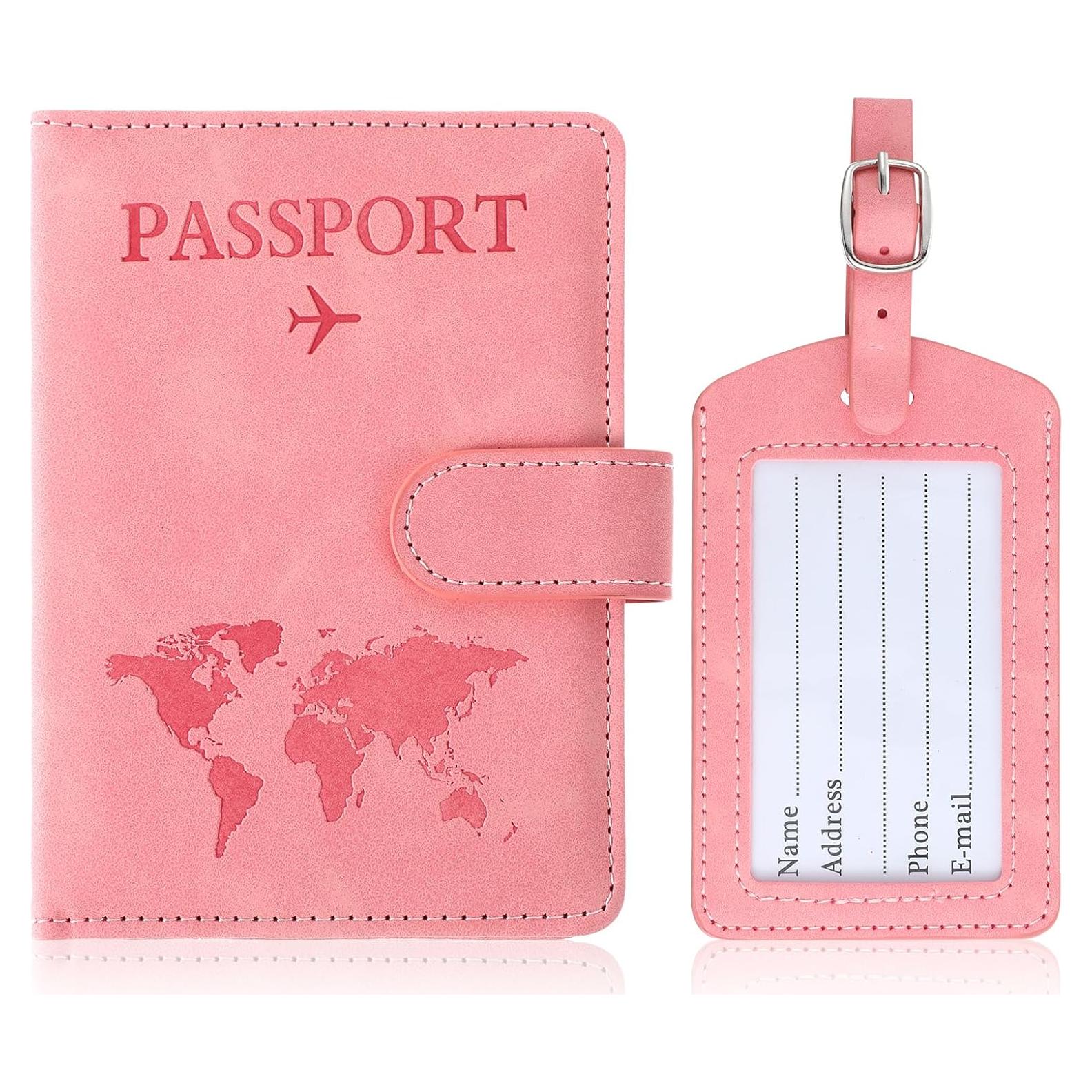 Portapasaportes RFID MBAIYO Rosa con Etiqueta de Equipaje