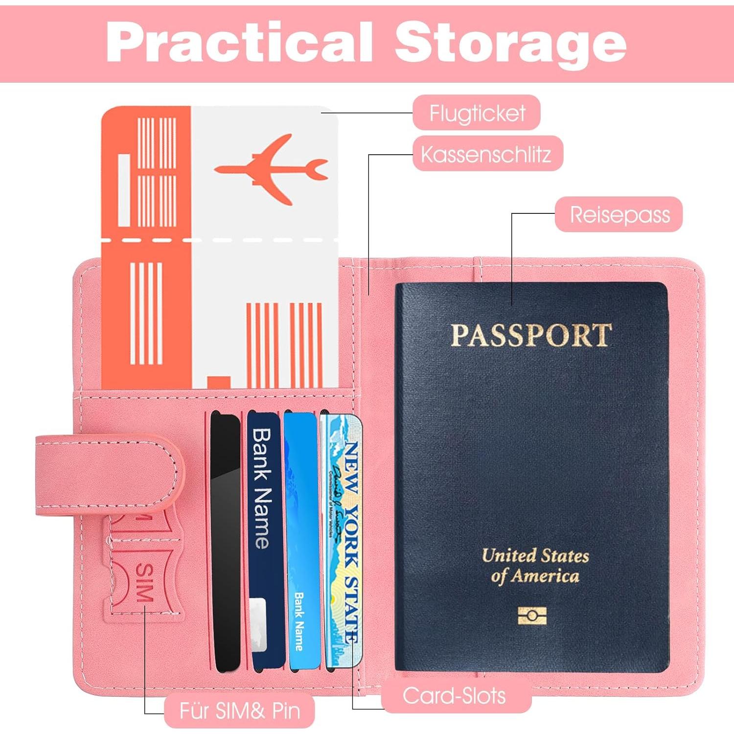 Portapasaportes RFID MBAIYO Rosa con Etiqueta de Equipaje