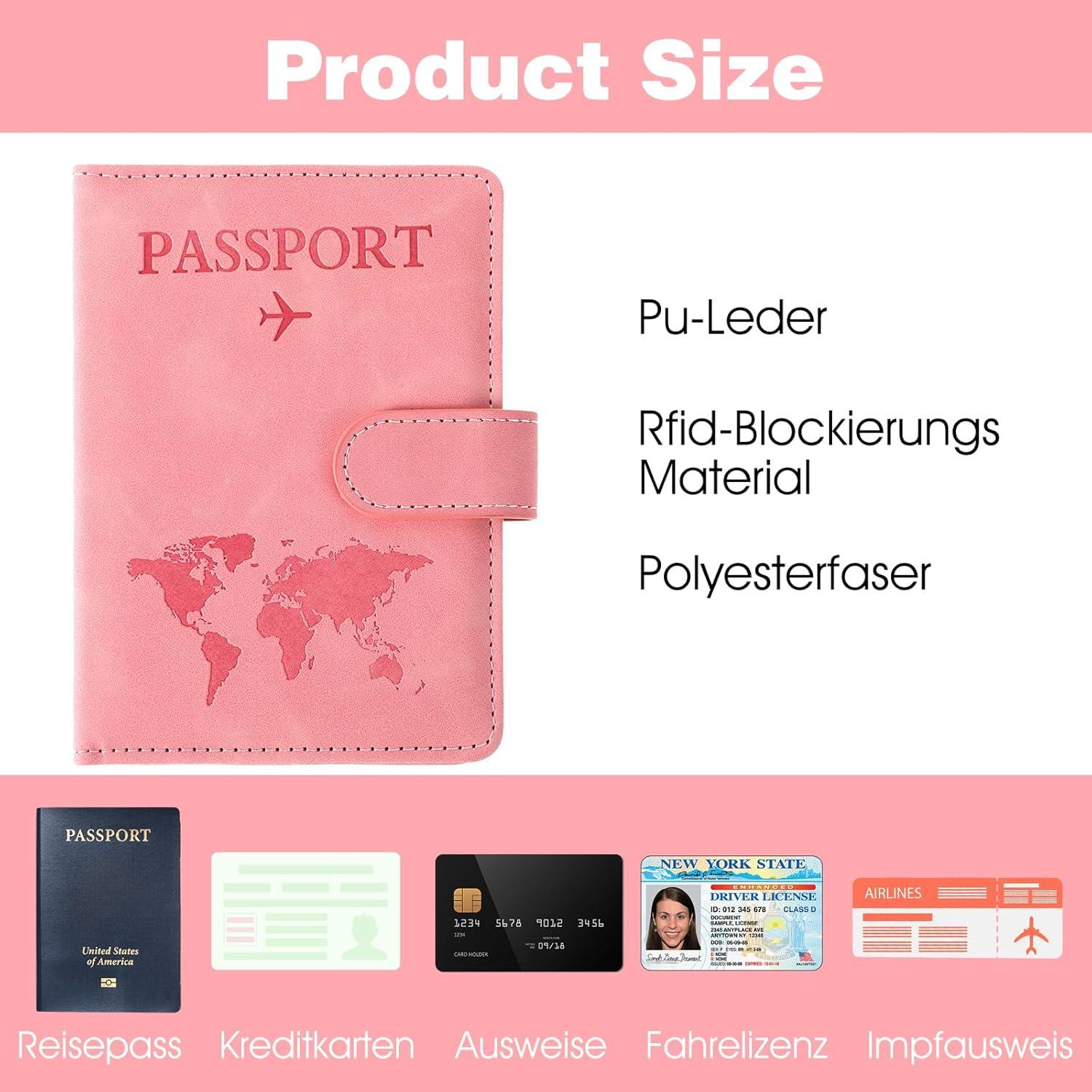Portapasaportes RFID MBAIYO Rosa con Etiqueta de Equipaje