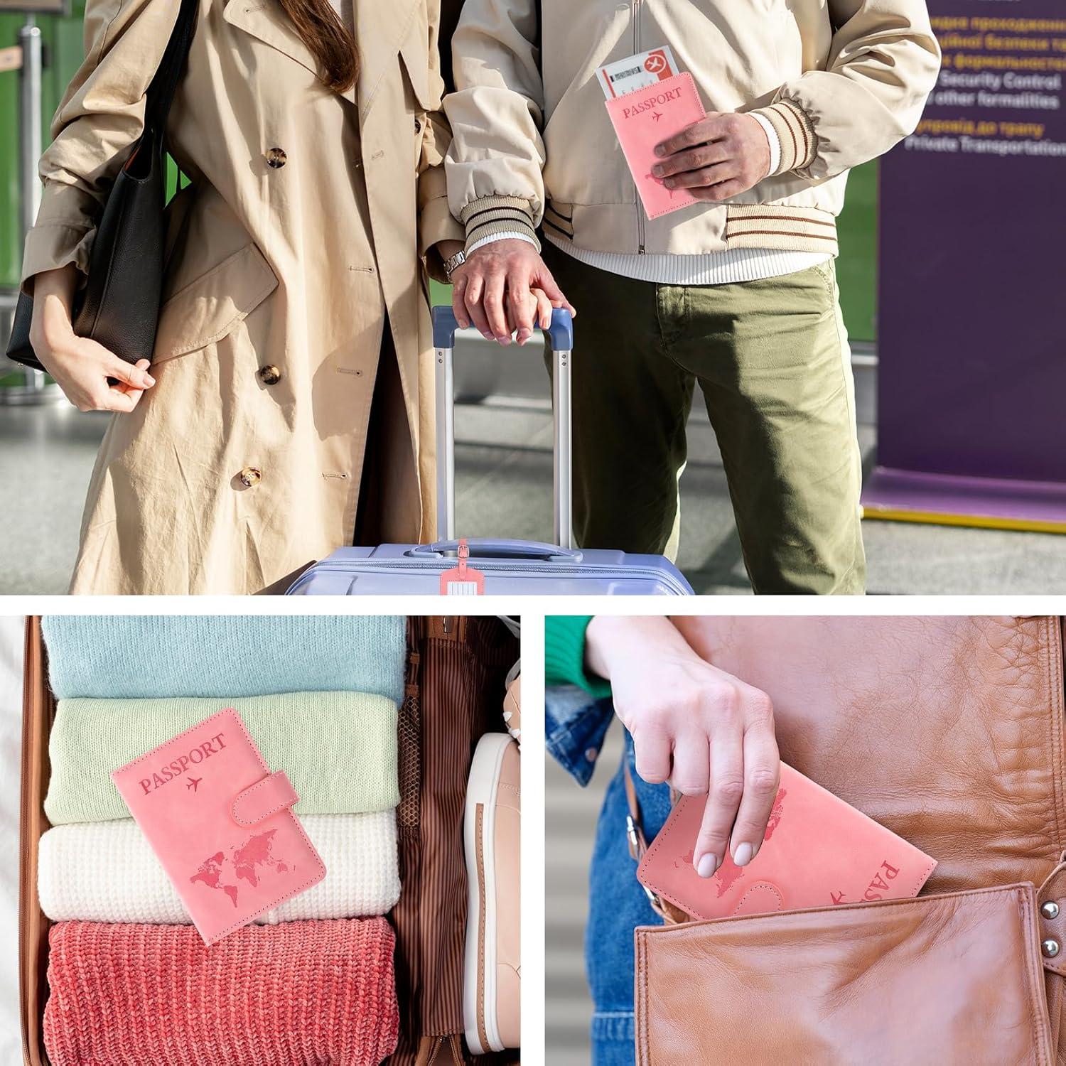 Portapasaportes RFID MBAIYO Rosa con Etiqueta de Equipaje