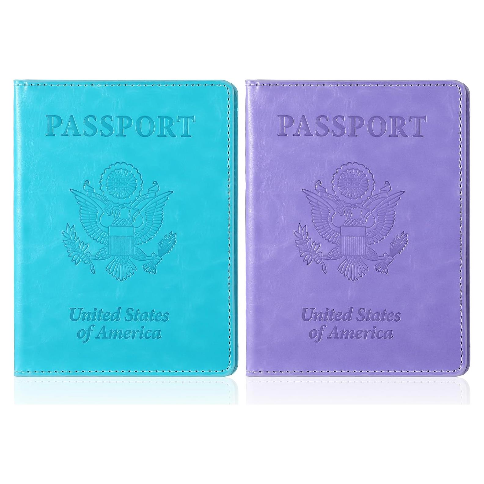 2 Fundas para Pasaporte Impermeables AOZUO - Azul y Púrpura