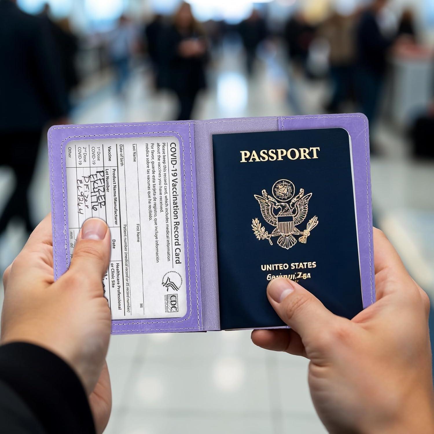 2 Fundas para Pasaporte Impermeables AOZUO - Azul y Púrpura