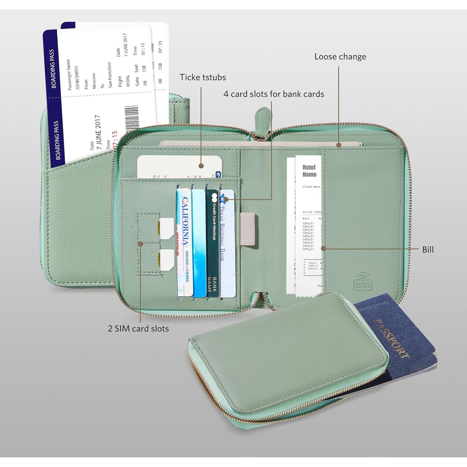 Funda para Pasaporte CoBak Verde Agave con Cierre Cremallera
