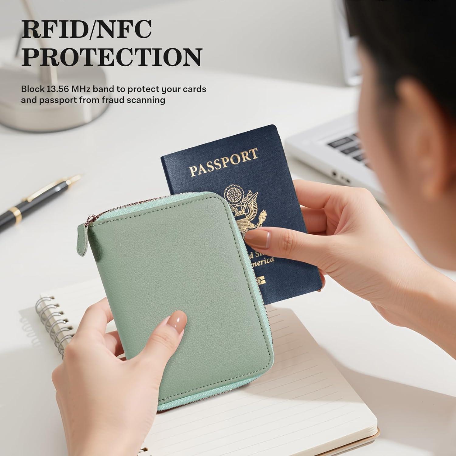 Funda para Pasaporte CoBak Verde Agave con Cierre Cremallera