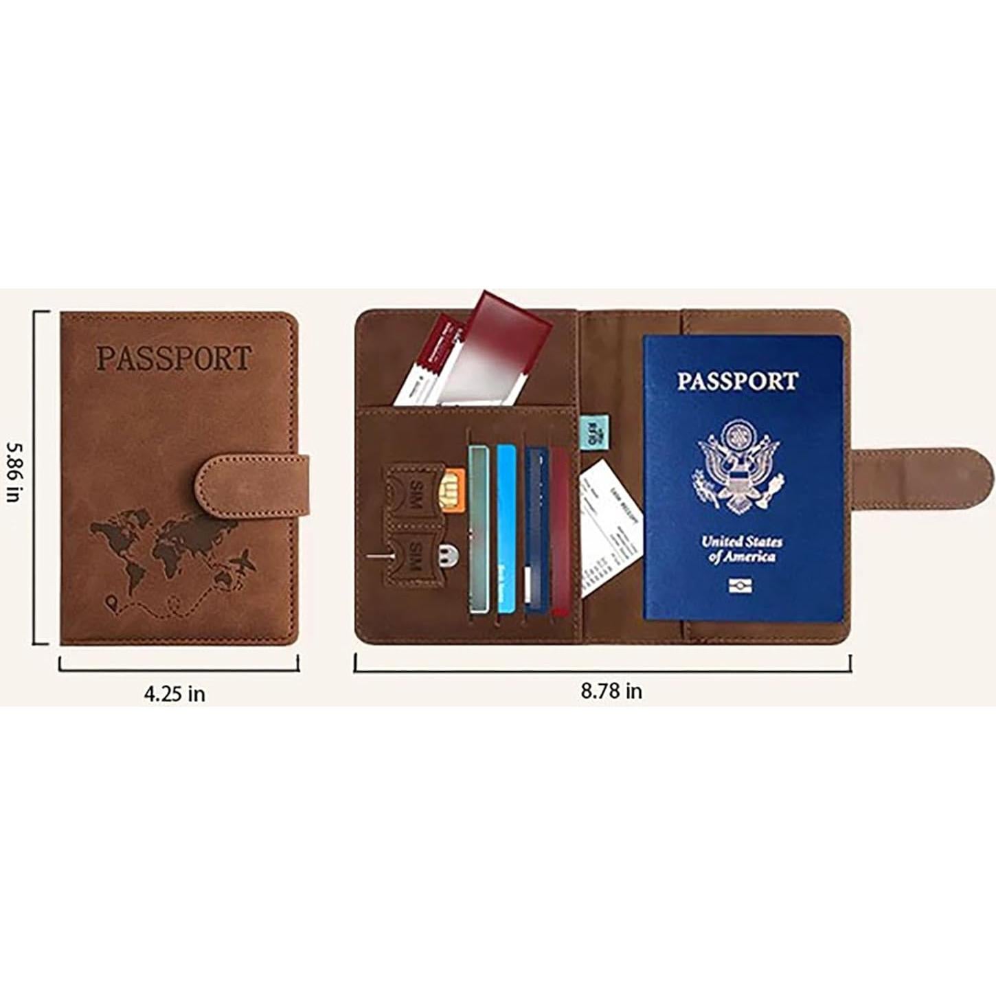 Portapasaportes DJRDym con Bloqueo RFID - 2 Piezas Azul y Marrón