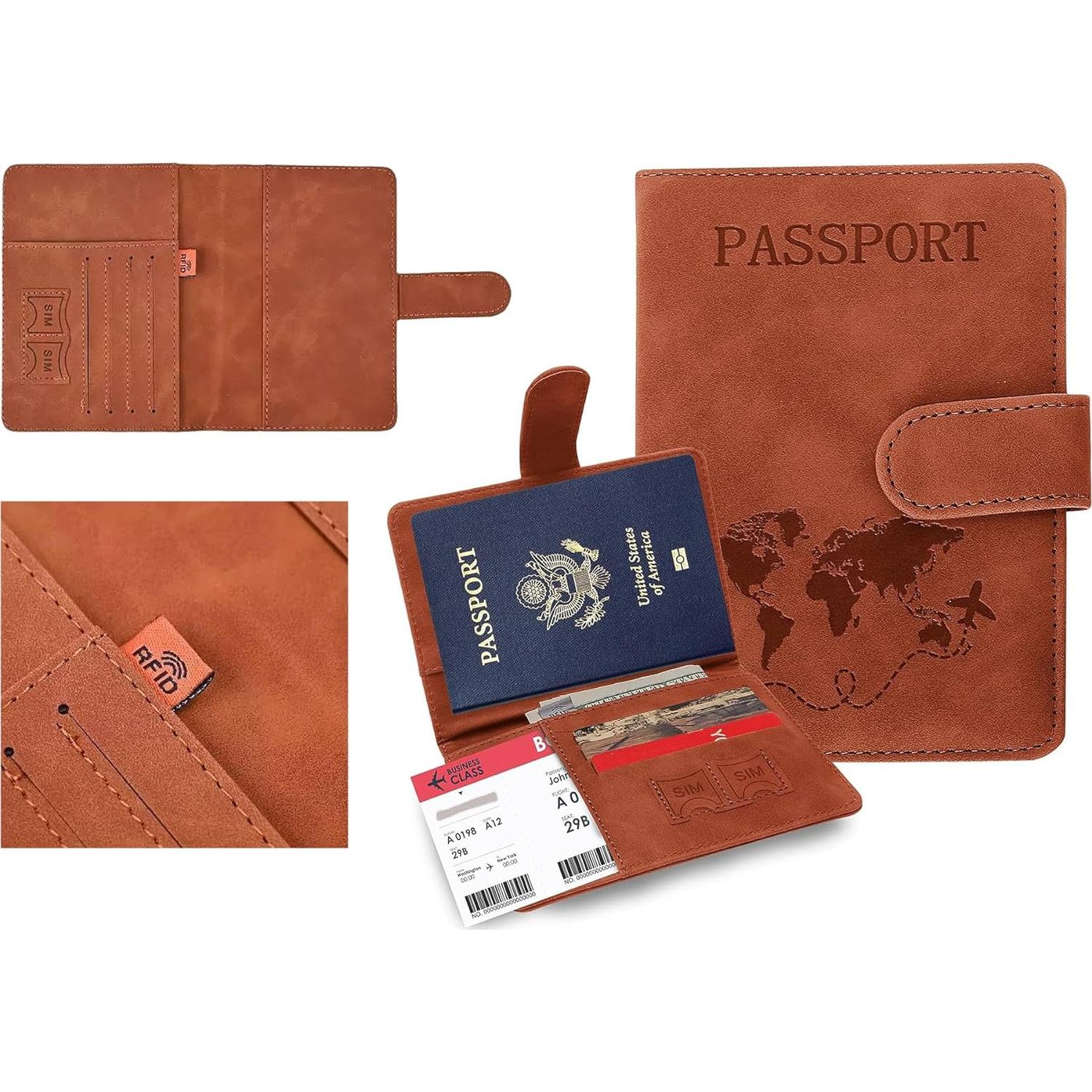 Portapasaportes DJRDym con Bloqueo RFID - 2 Piezas Azul y Marrón