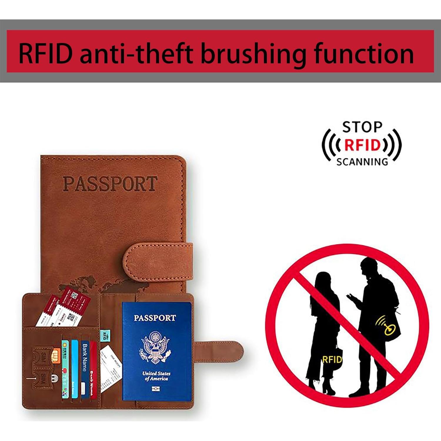 Portapasaportes DJRDym con Bloqueo RFID - 2 Piezas Azul y Marrón