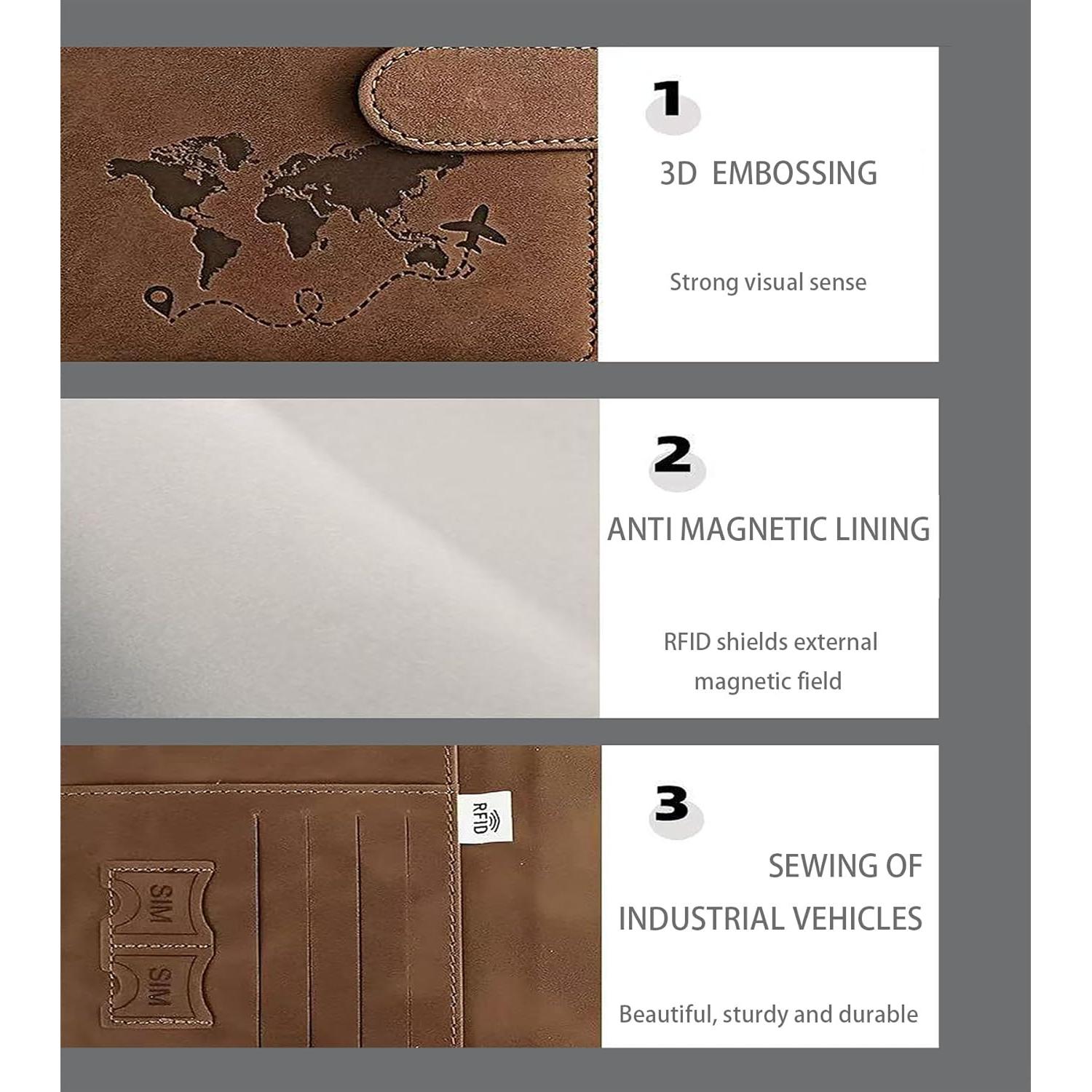 Portapasaportes DJRDym con Bloqueo RFID - 2 Piezas Azul y Marrón