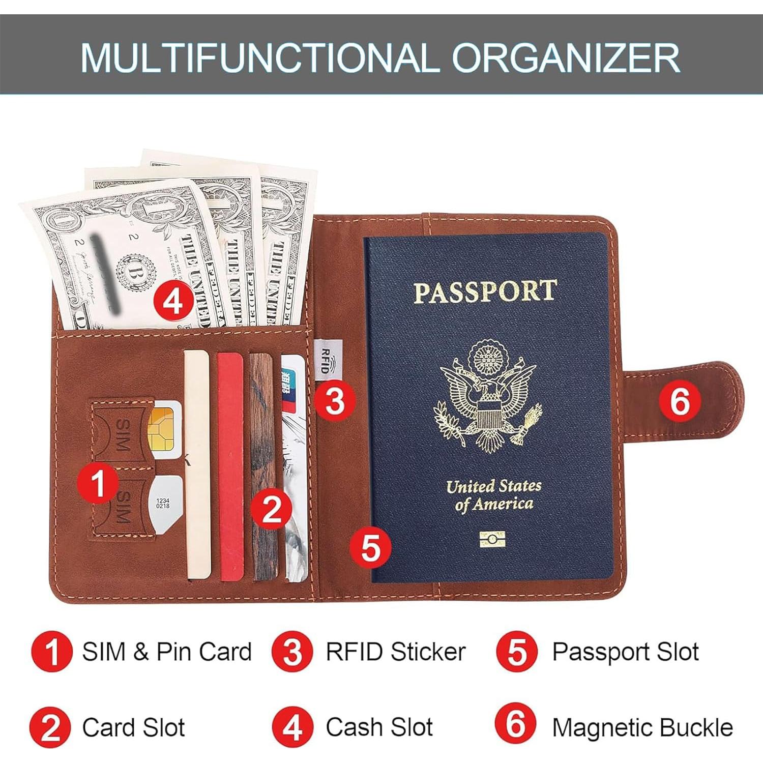 Portapasaportes DJRDym con Bloqueo RFID - 2 Piezas Azul y Marrón