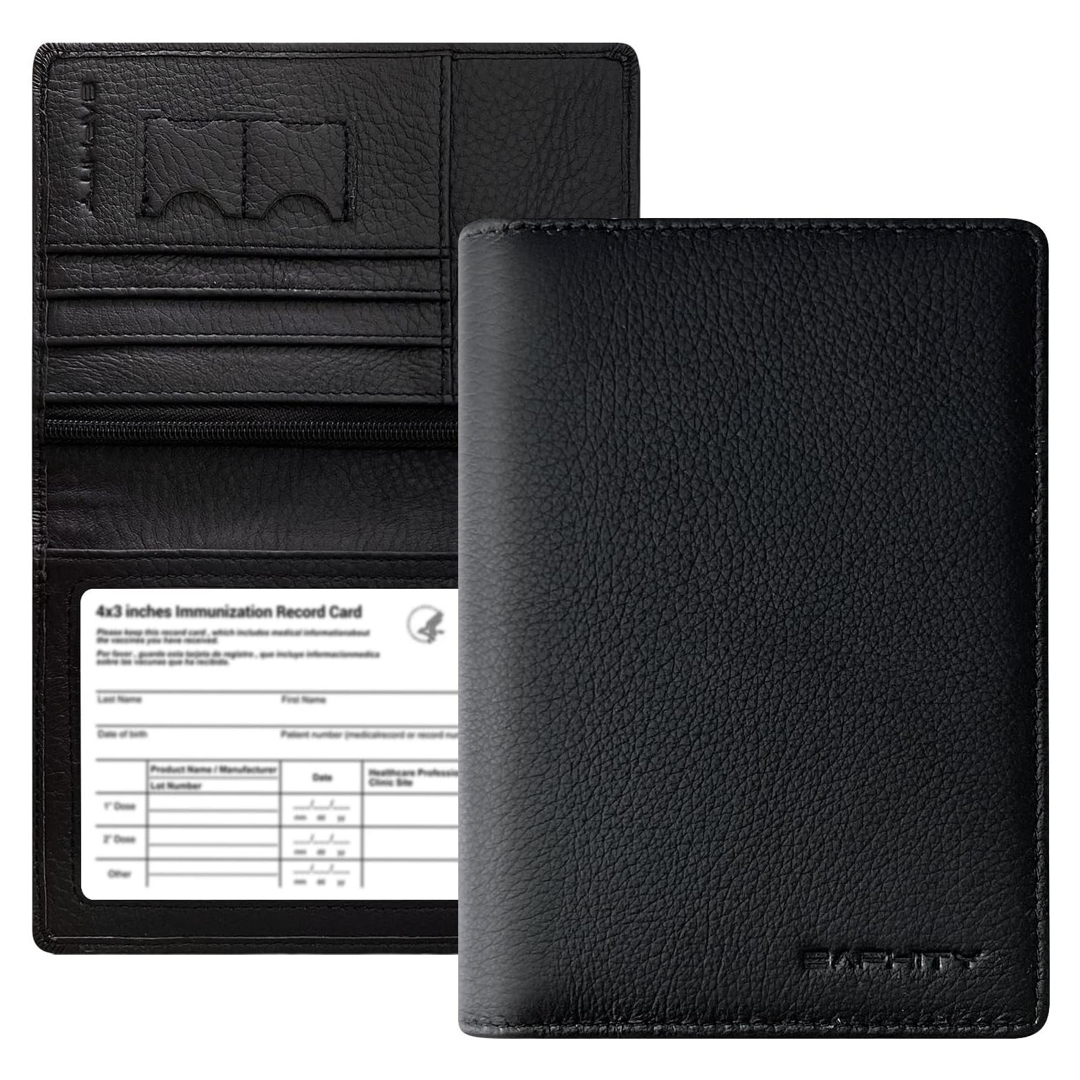 Funda de Pasaporte de Cuero Genuino Baphity con RFID - Negro