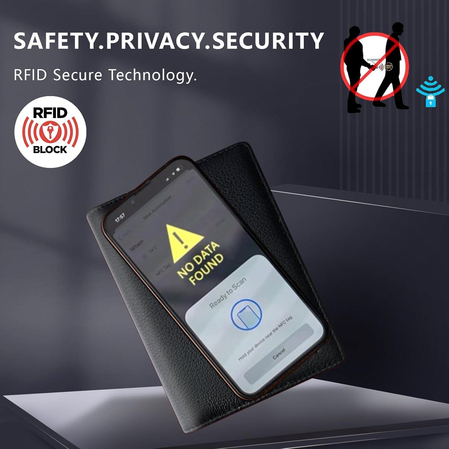 Funda de Pasaporte de Cuero Genuino Baphity con RFID - Negro