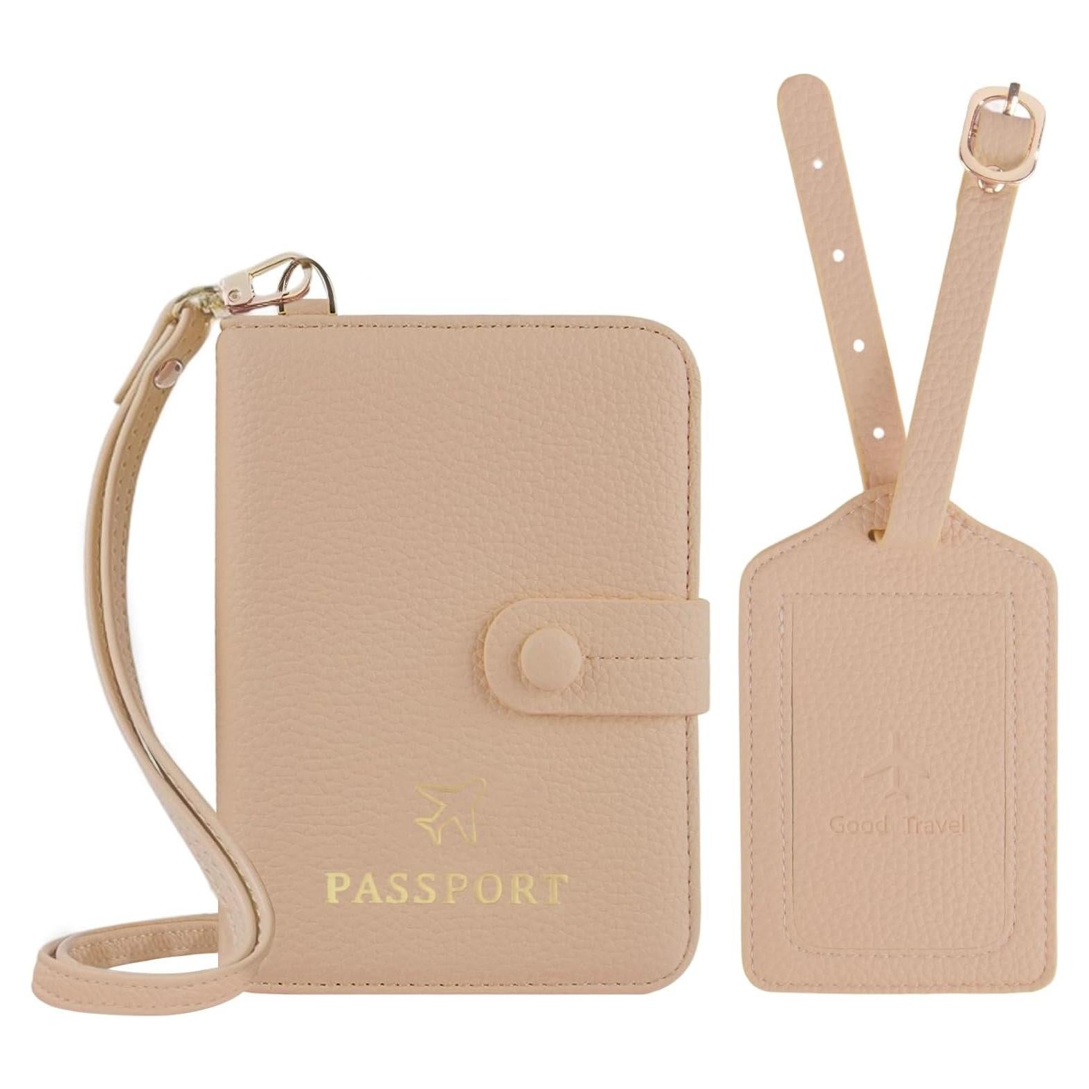 Portafolio de Pasaporte RFID NNAKAPAKA Beige Organizador 15.24x10.16cm