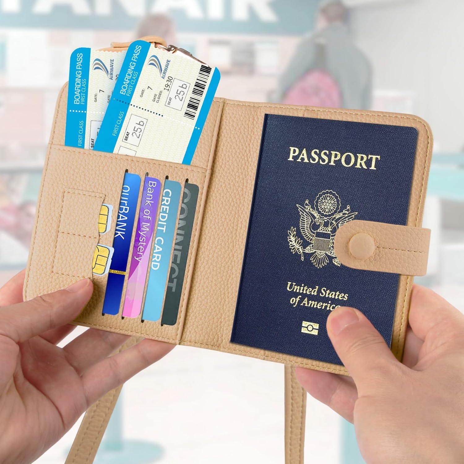 Portafolio de Pasaporte RFID NNAKAPAKA Beige Organizador 15.24x10.16cm