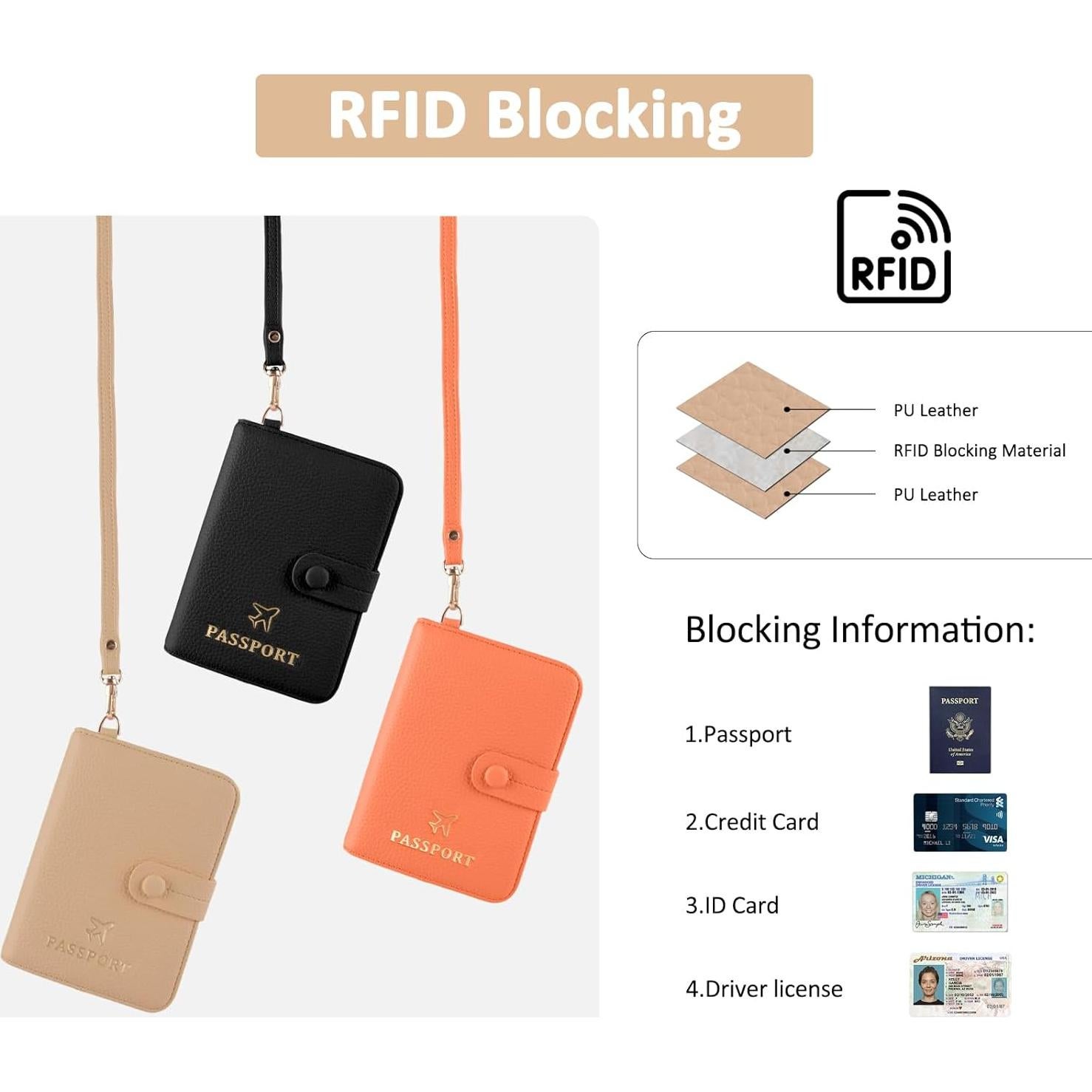 Portafolio de Pasaporte RFID NNAKAPAKA Beige Organizador 15.24x10.16cm