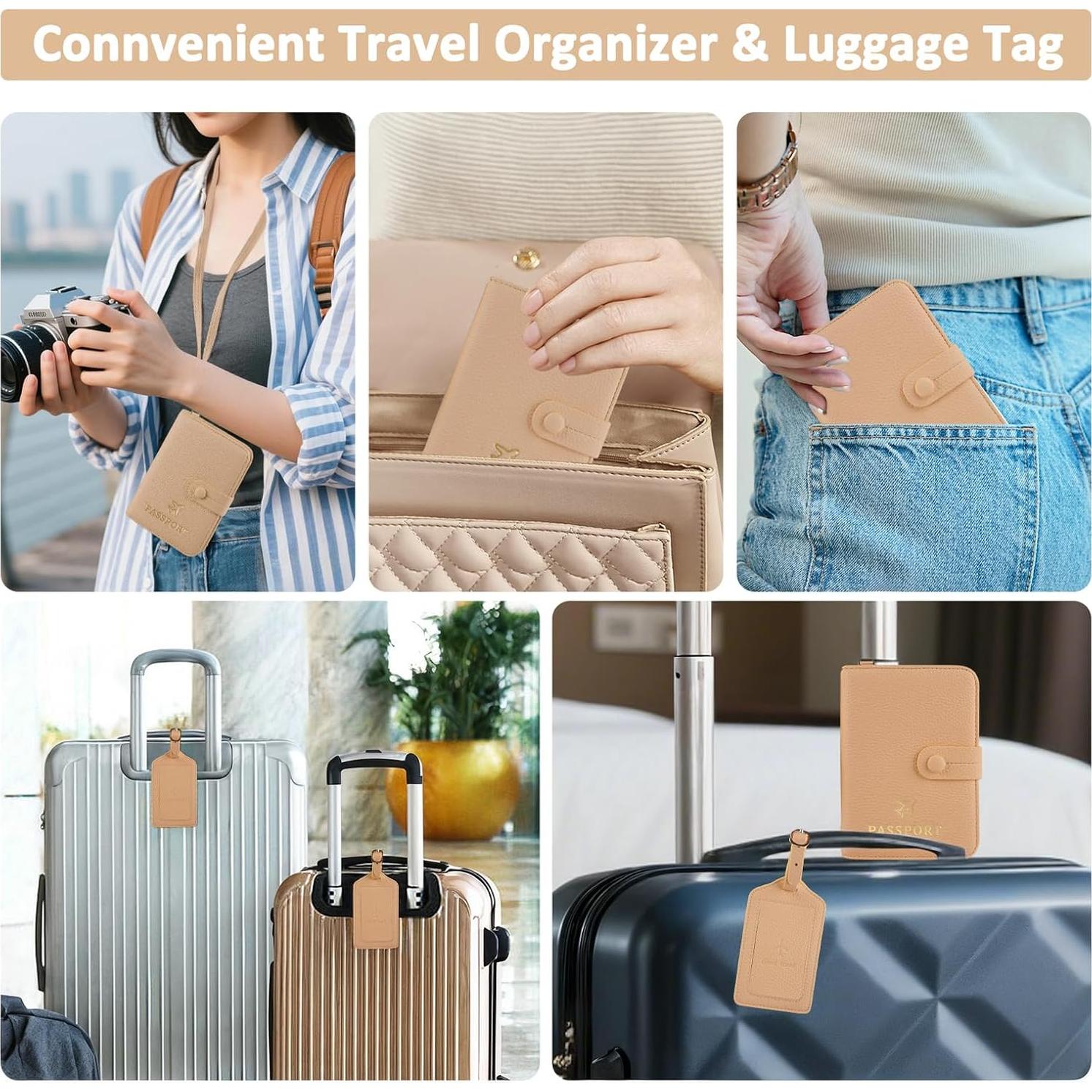 Portafolio de Pasaporte RFID NNAKAPAKA Beige Organizador 15.24x10.16cm