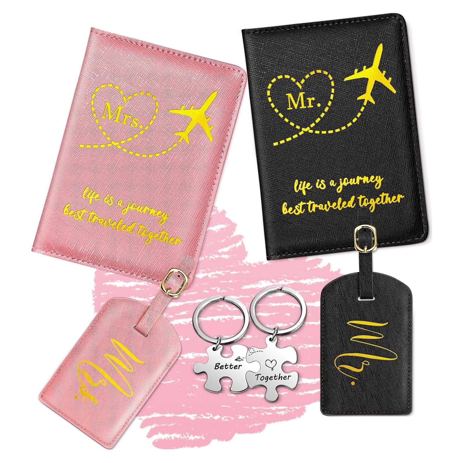 Estuche de Pasaporte Slohif Sr. y Sra. Cuero Vegano Rosa Negro