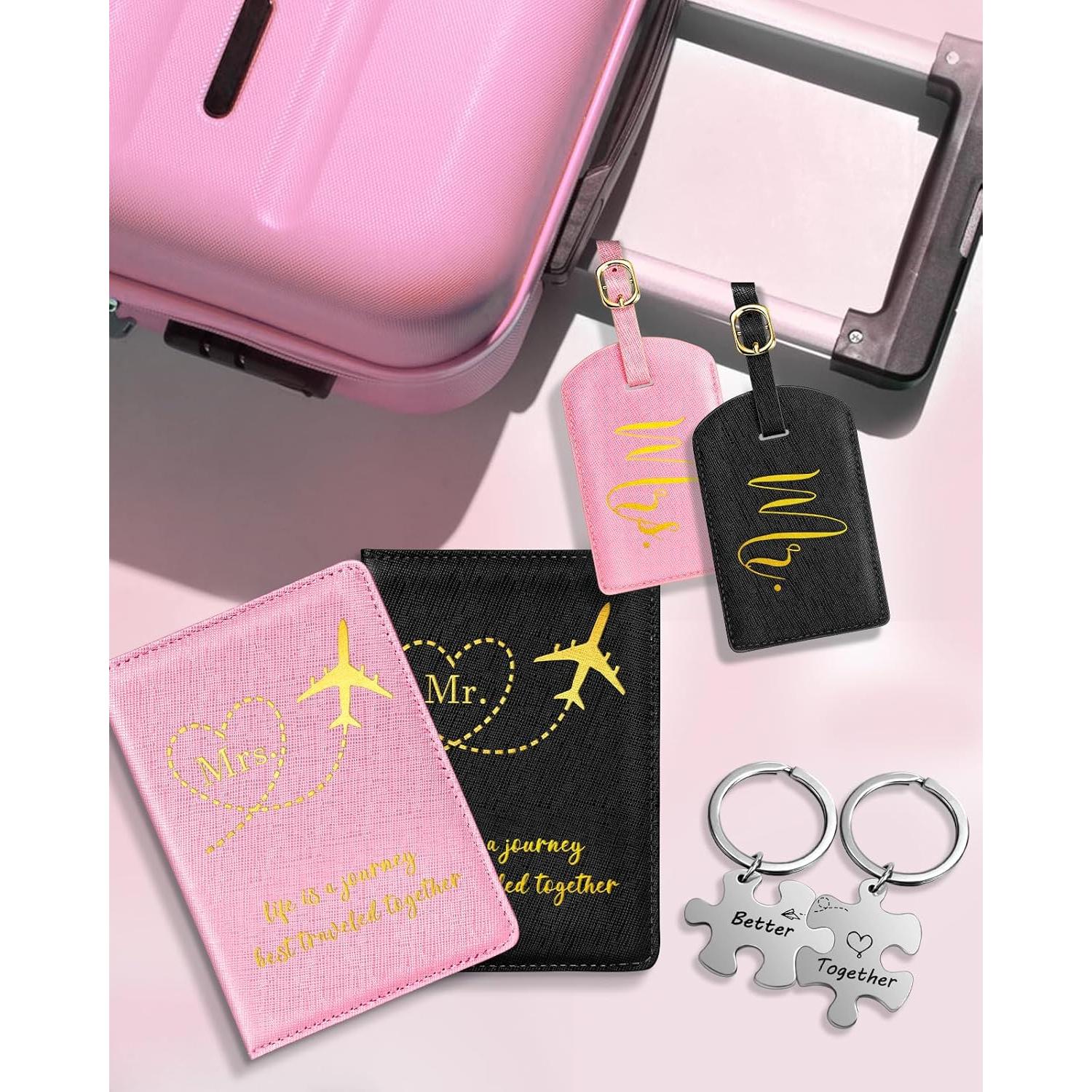 Estuche de Pasaporte Slohif Sr. y Sra. Cuero Vegano Rosa Negro