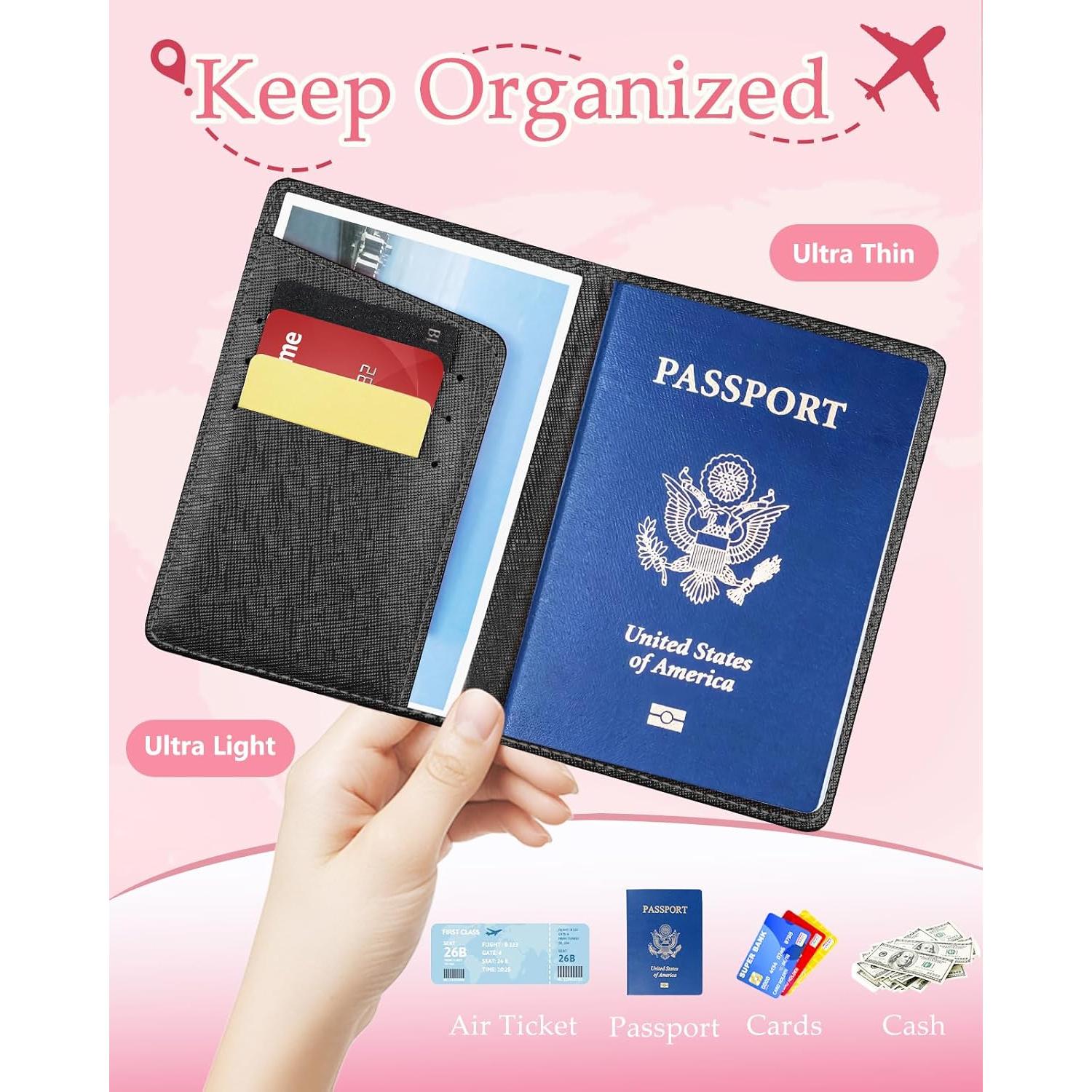 Estuche de Pasaporte Slohif Sr. y Sra. Cuero Vegano Rosa Negro